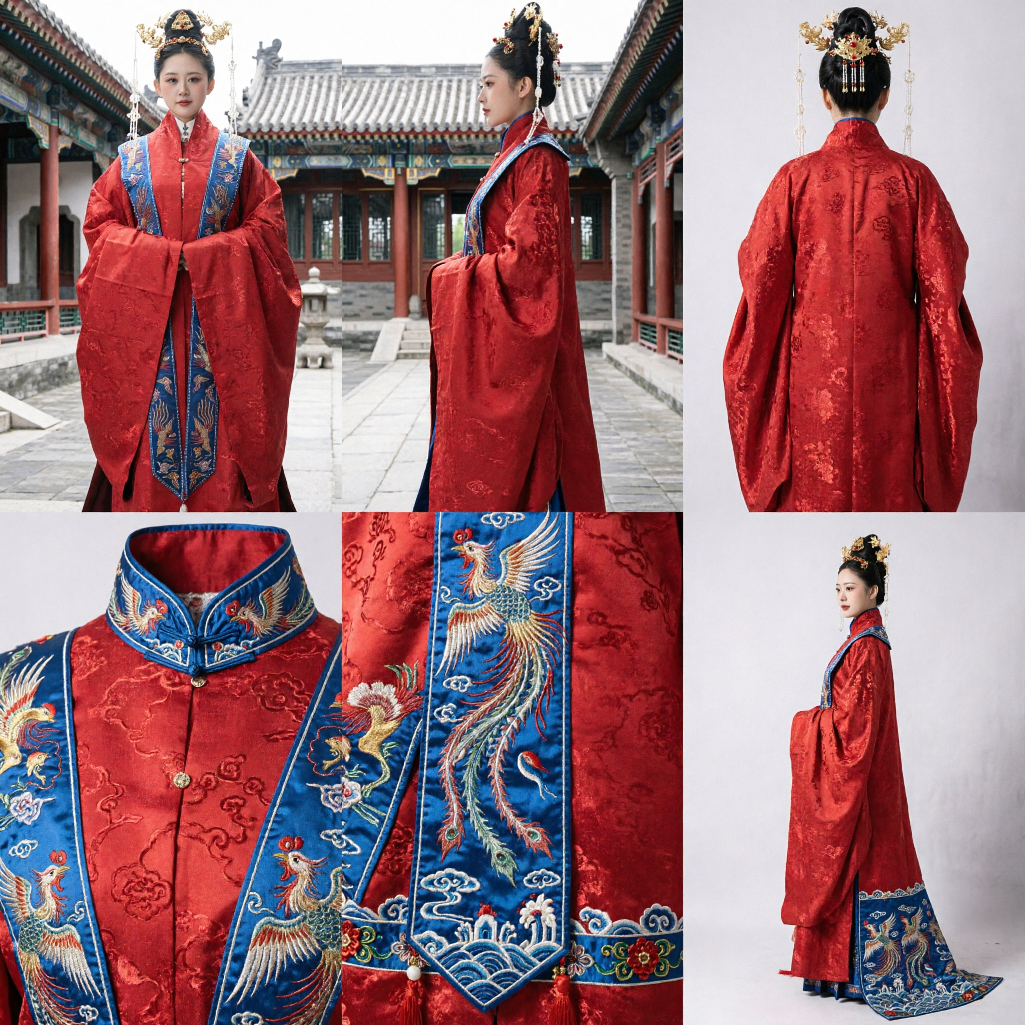 Chinese Traditional Wedding Dress Ming Dynasty Hanfu Red Pifeng Phoenix Embroidery Ancient Bride Costume for Women - Asian Costume