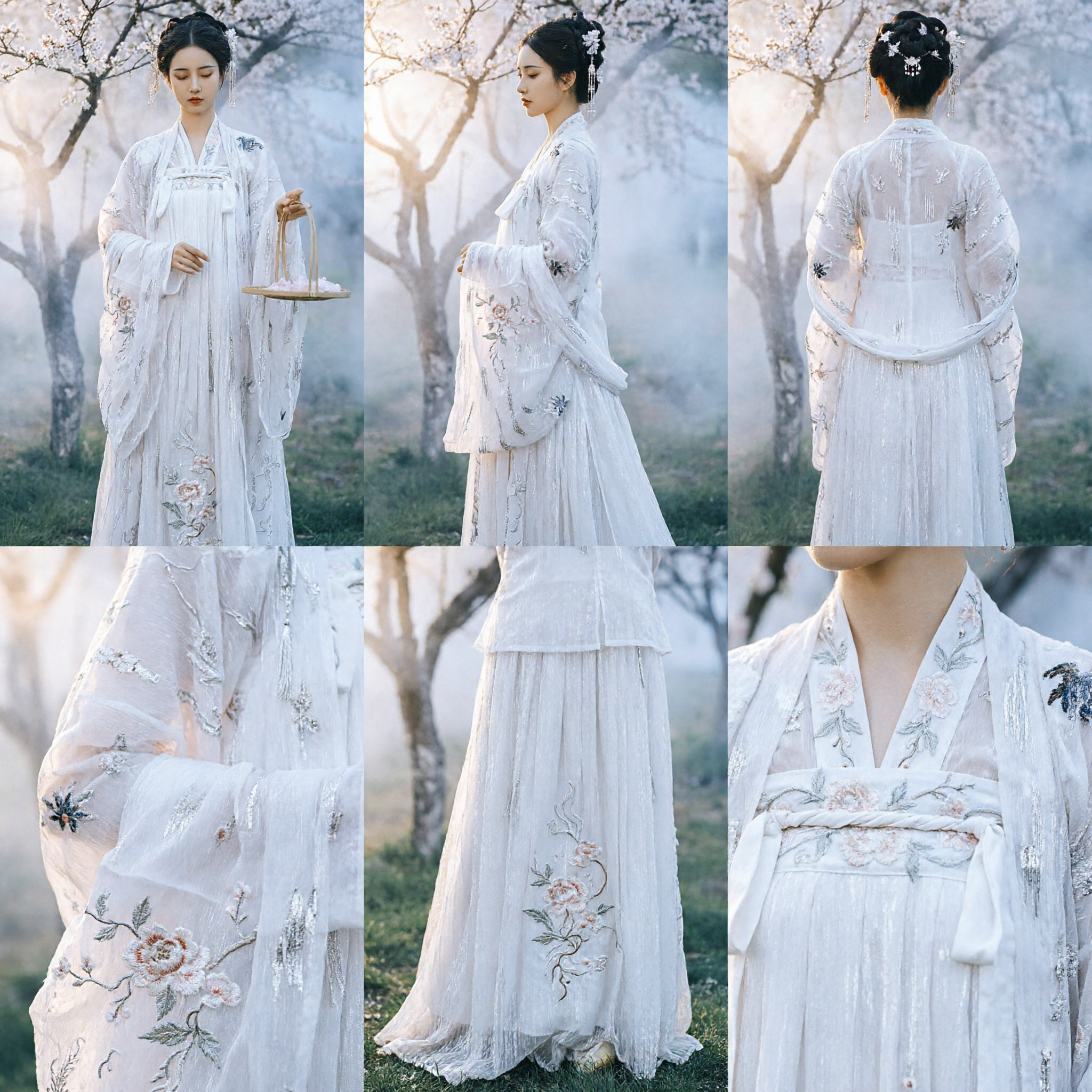 White Chinese Hanfu Traditional Costume Ancient Fairy Embroidered Dress for Women Cosplay Performance - Asian Costume