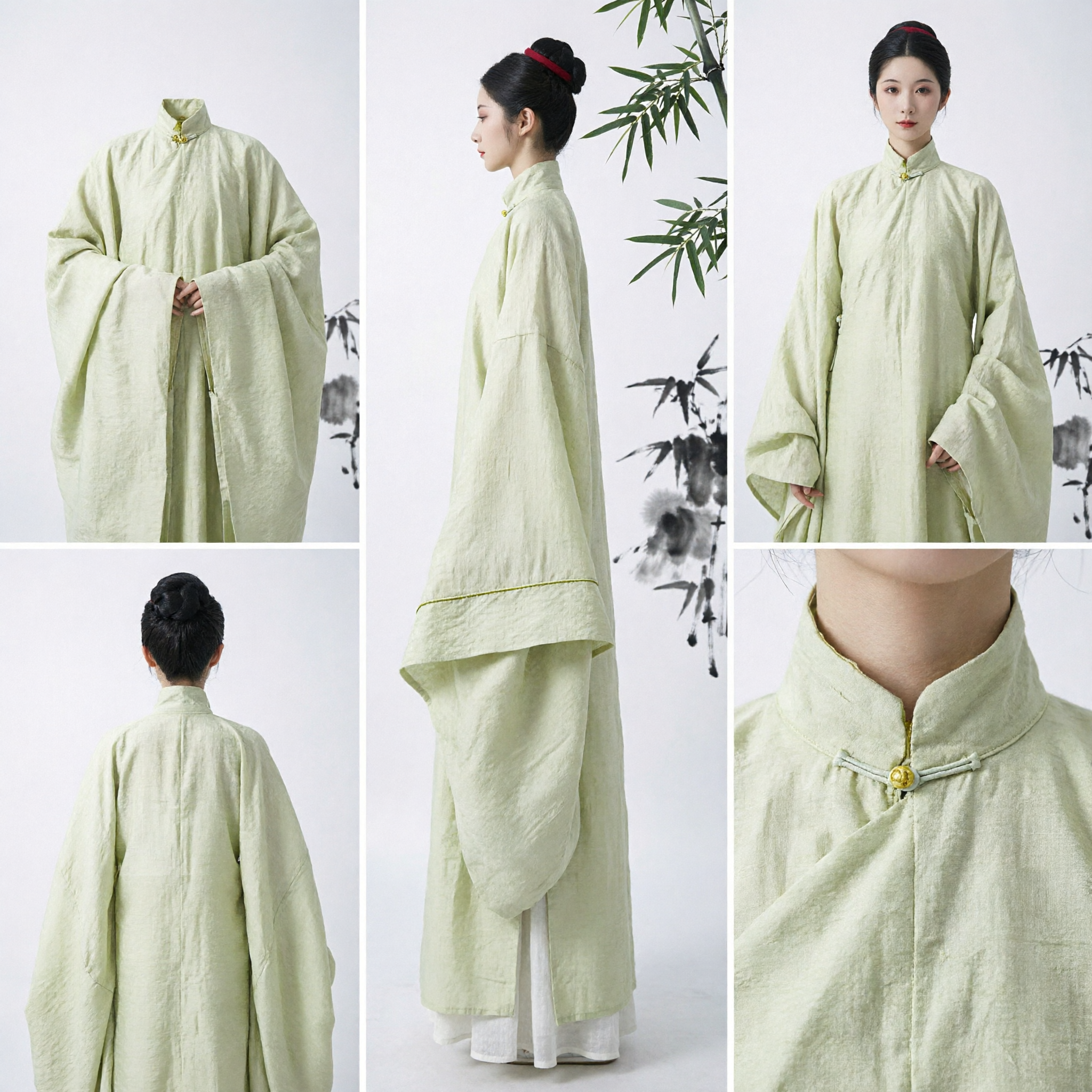 Elegant Pale Green Traditional Chinese Hanfu Wide Sleeve Robe Ancient Costume for Tea Ceremony - Asian Costume