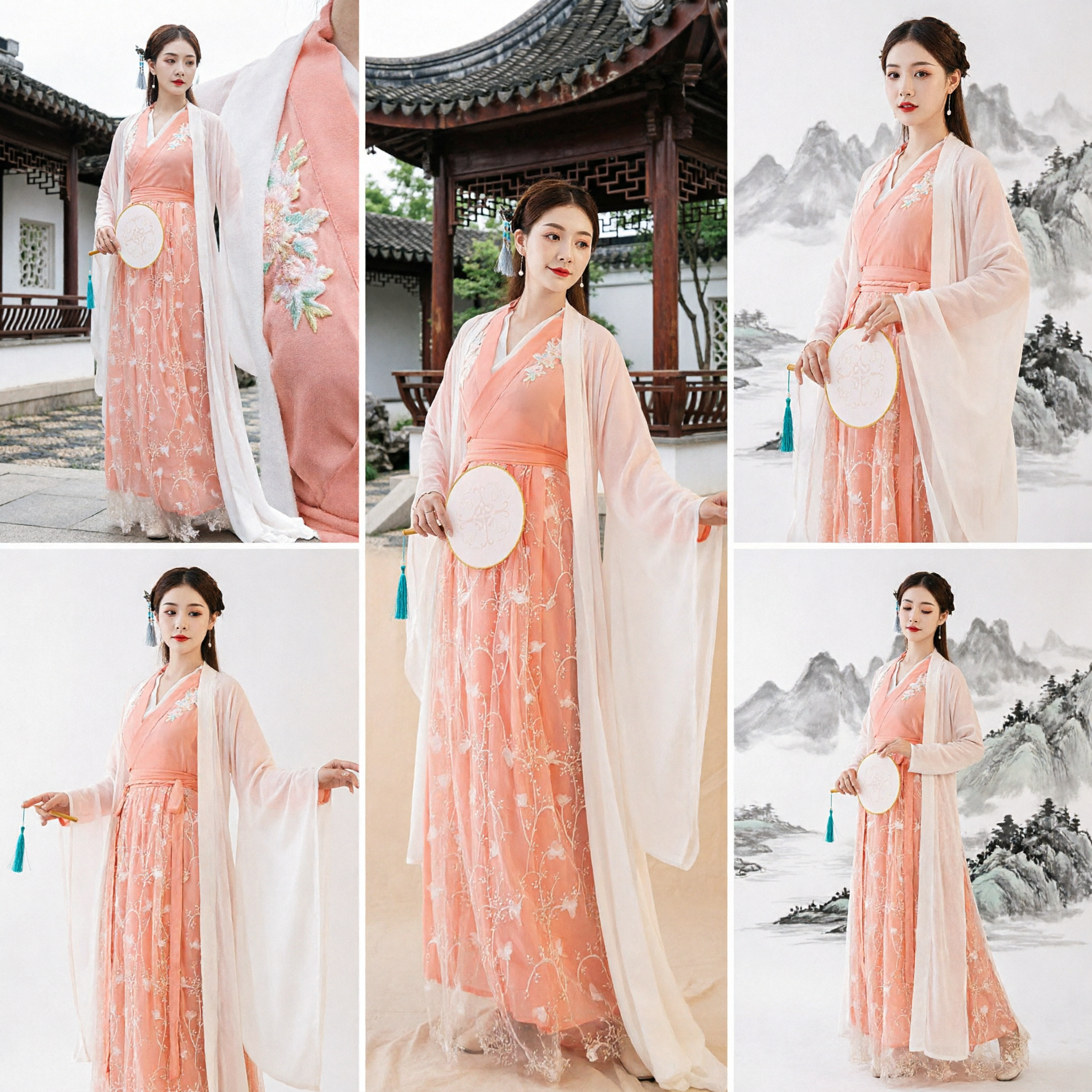 Traditional Chinese Hanfu Tang Dynasty Style Peach Embroidered Fairy Dress Ancient Costume for Women - Asian Costume