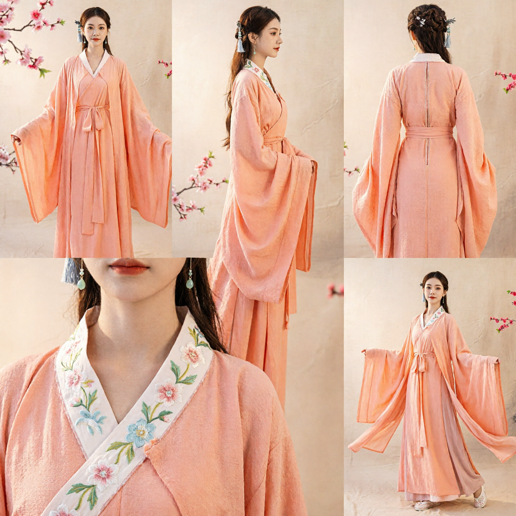 Elegant Peach Traditional Chinese Hanfu Dress Women's Ancient Wei Jin Wide Sleeve Robe Costume - Asian Costume