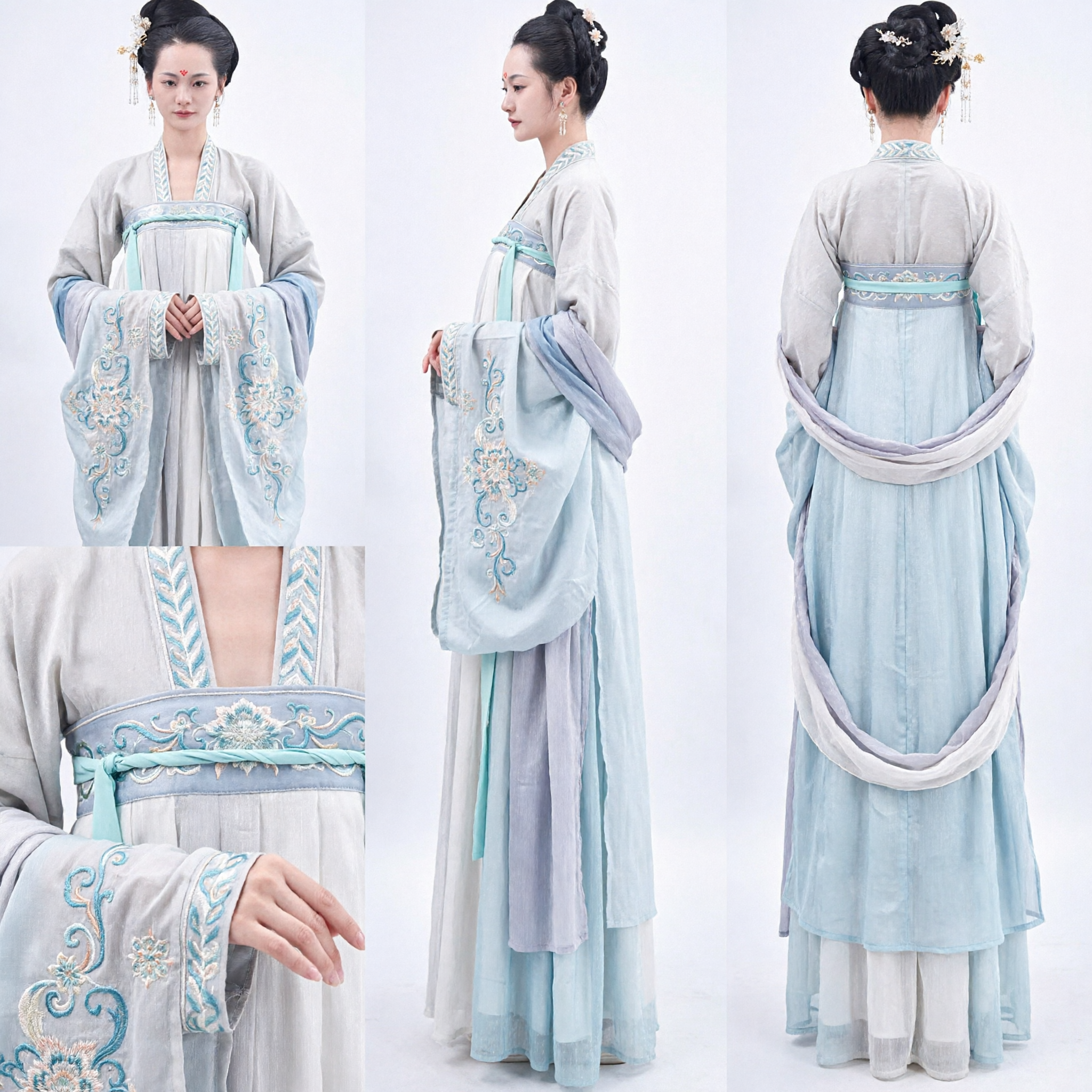 Elegant Grey Traditional Chinese Hanfu Costume Ancient Tang Style Fairy Dress for Women Cosplay - Asian Costume