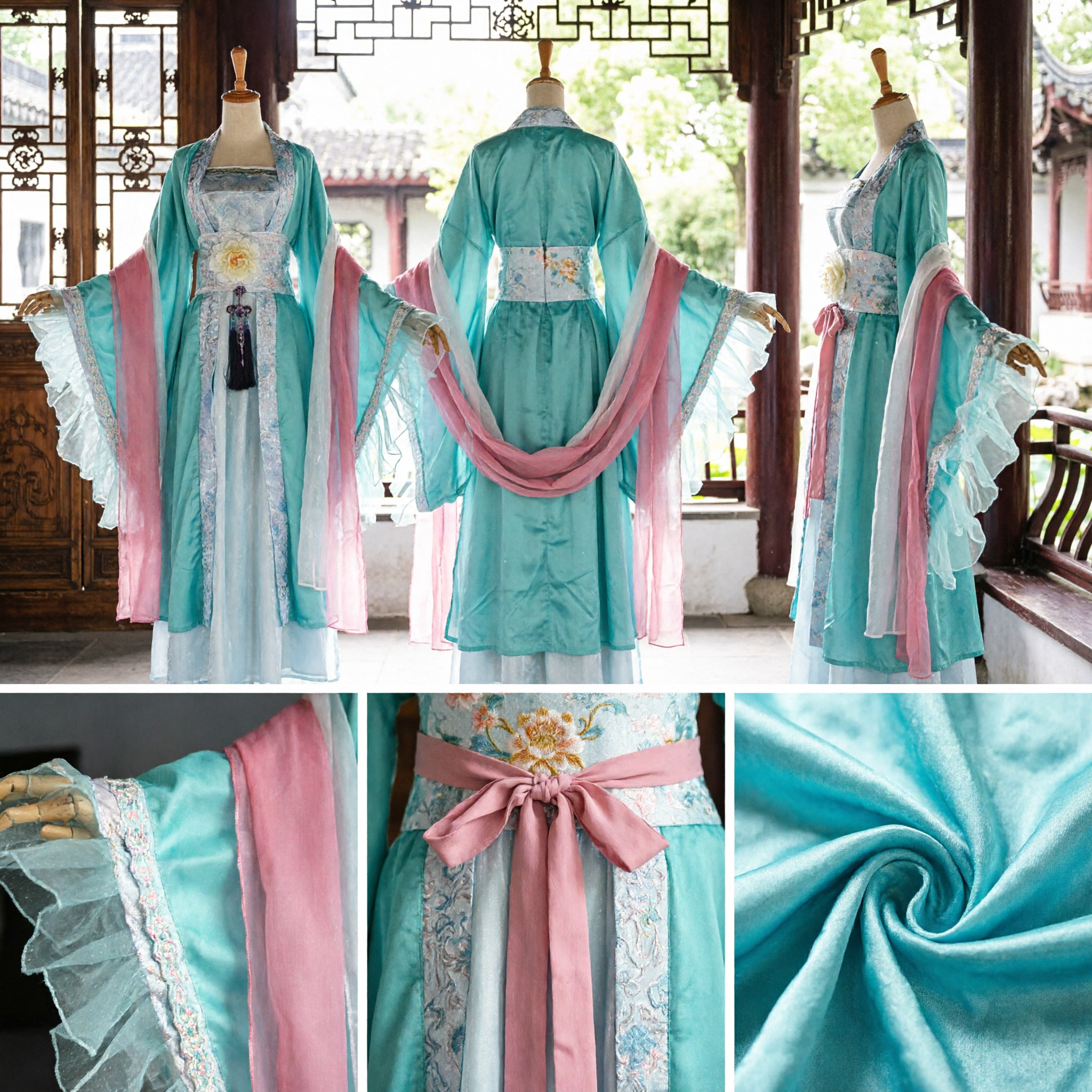 Ancient Chinese Tang Dynasty Hanfu Costume Teal Palace Lady Dress for Women Cosplay Stage Performance - Asian Costume