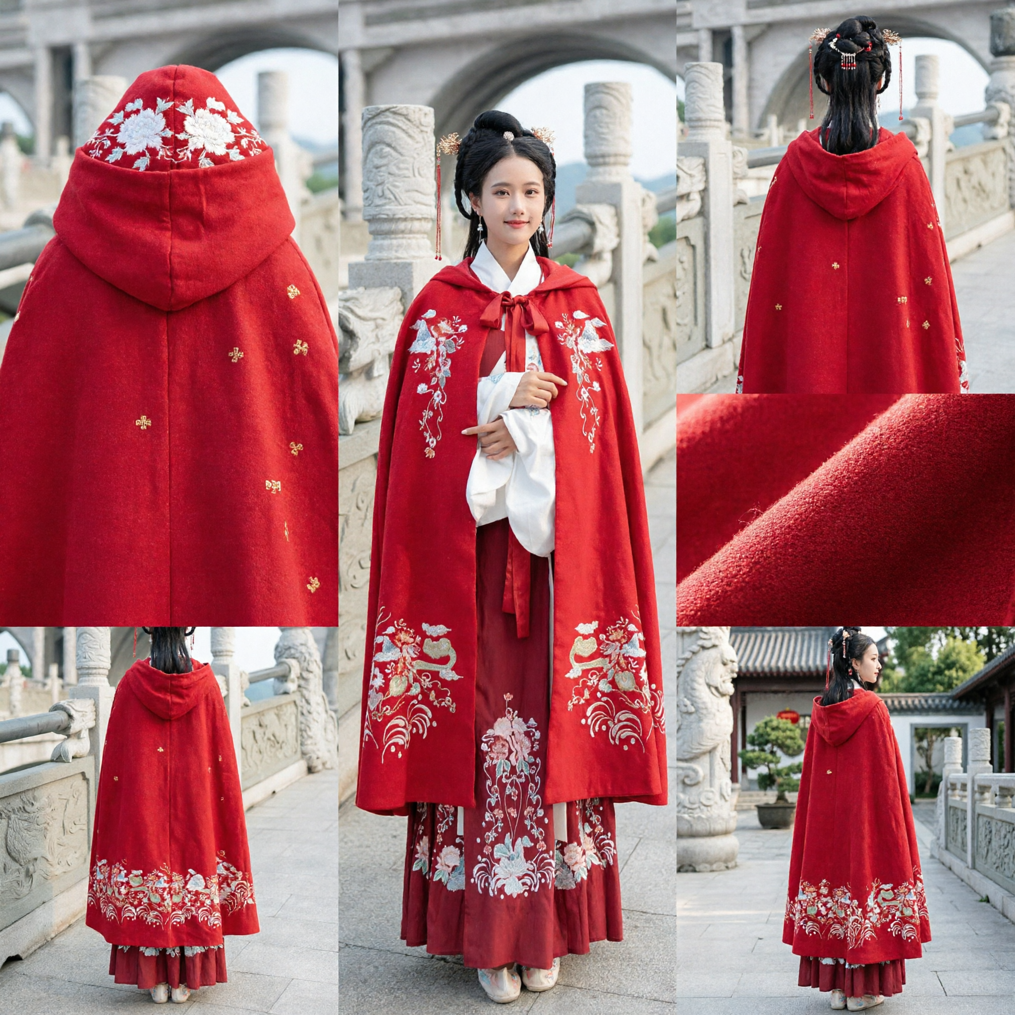 Traditional Chinese Hanfu Red Embroidered Cloak Cape Ancient Ming Dynasty Winter Costume for Women - Asian Costume