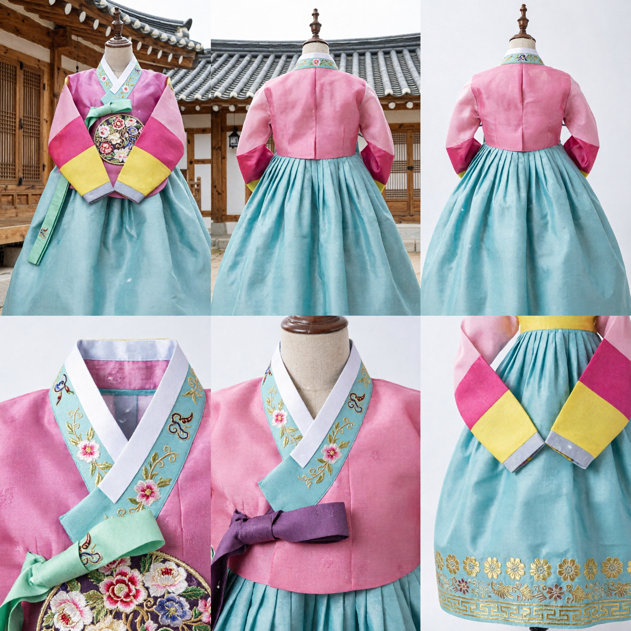 Traditional Korean Hanbok for Girls Rainbow Saekdong Jeogori Embroidered Chima Dress for Doljanchi Celebration - Asian Costume