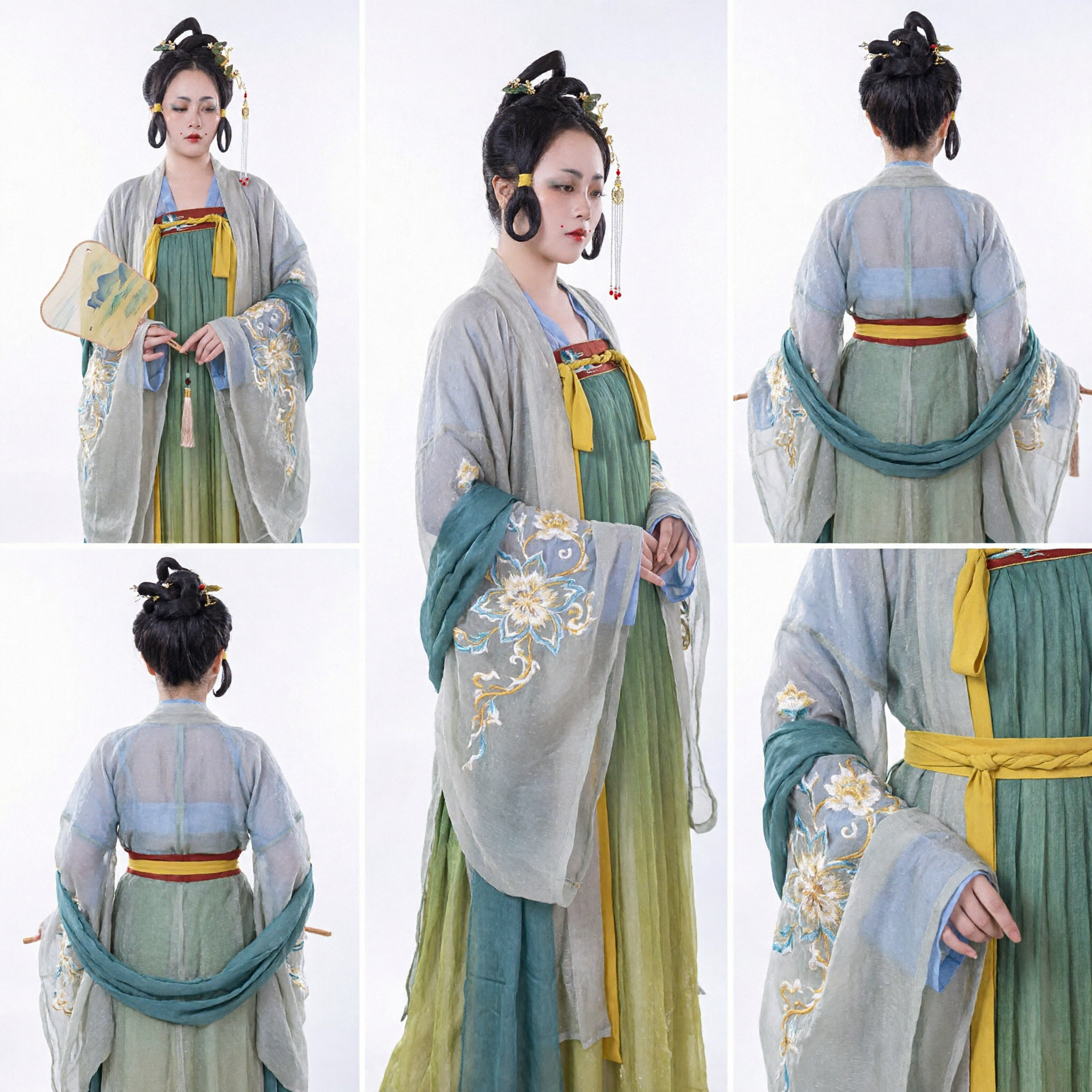 Traditional Chinese Tang Dynasty Hanfu Costume Ancient Palace Lady Dress Green Gradient Skirt Set for Women Cosplay - Asian Costume