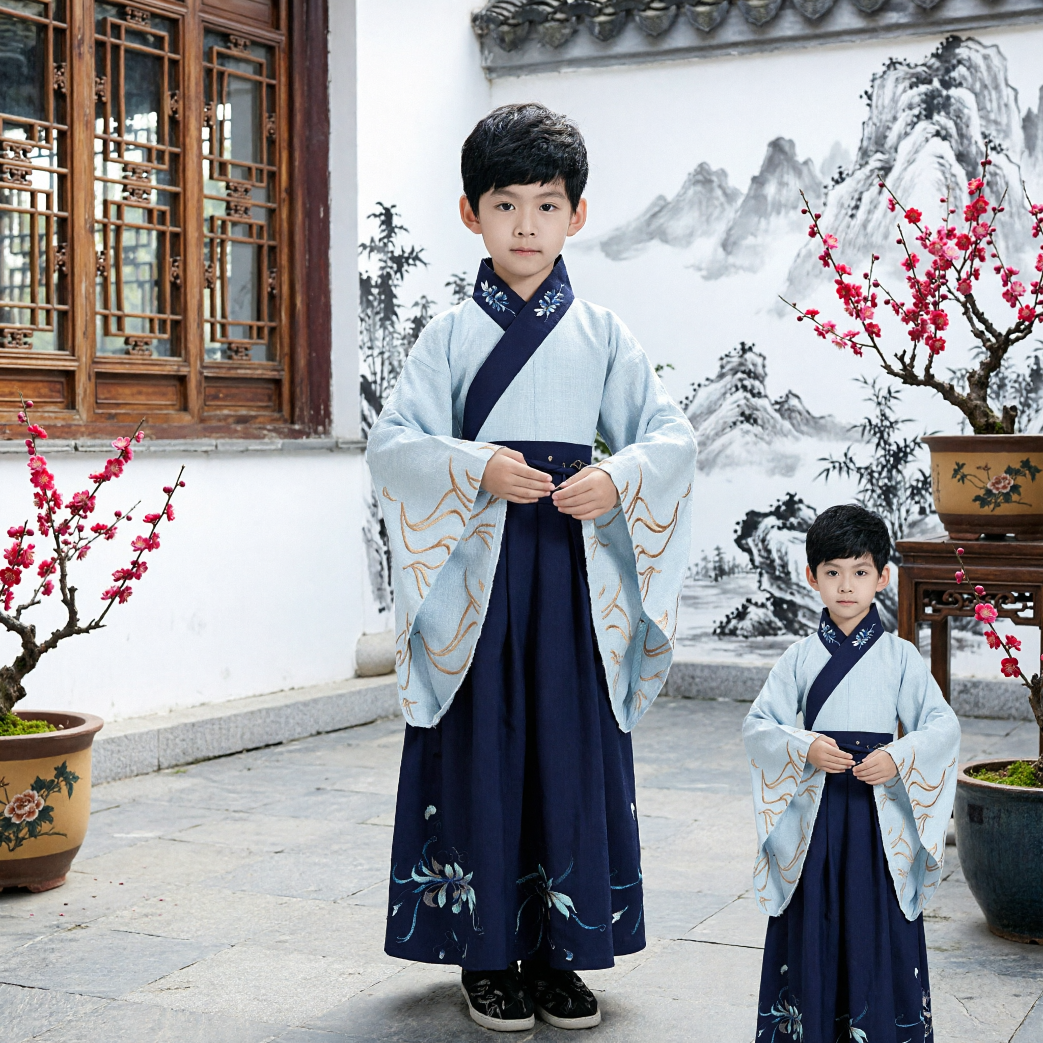 Traditional Chinese Hanfu Costume for Boys Kids Ancient Scholar Embroidered Robe for Performance and Cosplay - Asian Costume