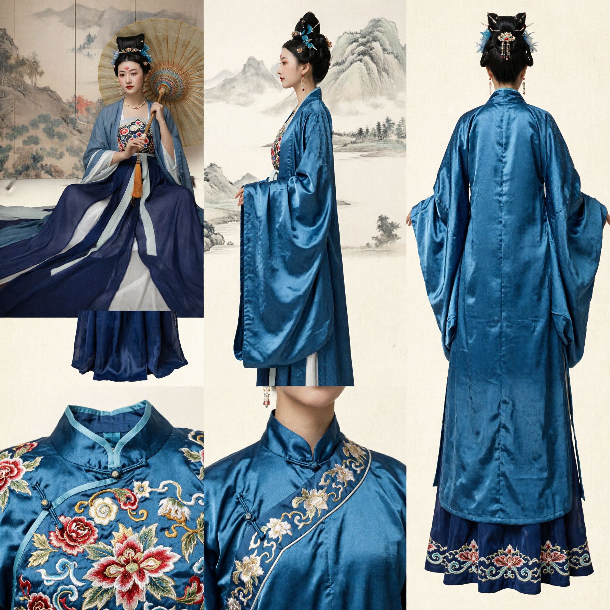 Traditional Chinese Blue Hanfu Dress Tang Dynasty Ancient Princess Costume Complete Set for Women - Asian Costume