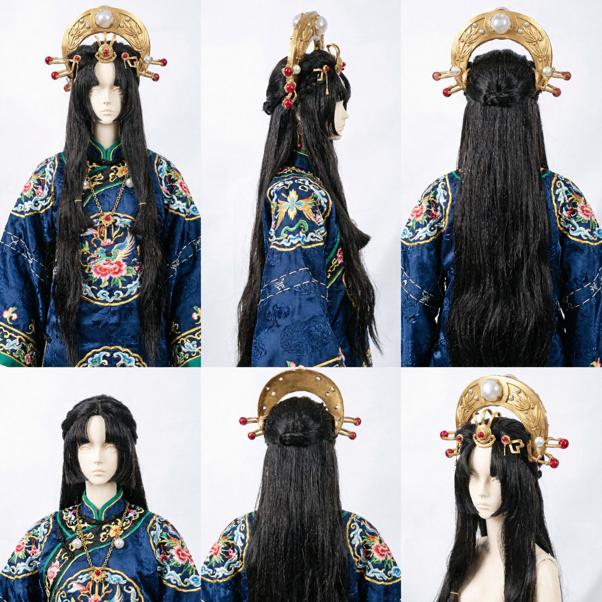 Traditional Chinese Ancient Princess Wig Set with Golden Crown Hair Accessories for Hanfu Cosplay Costume - Asian Costume