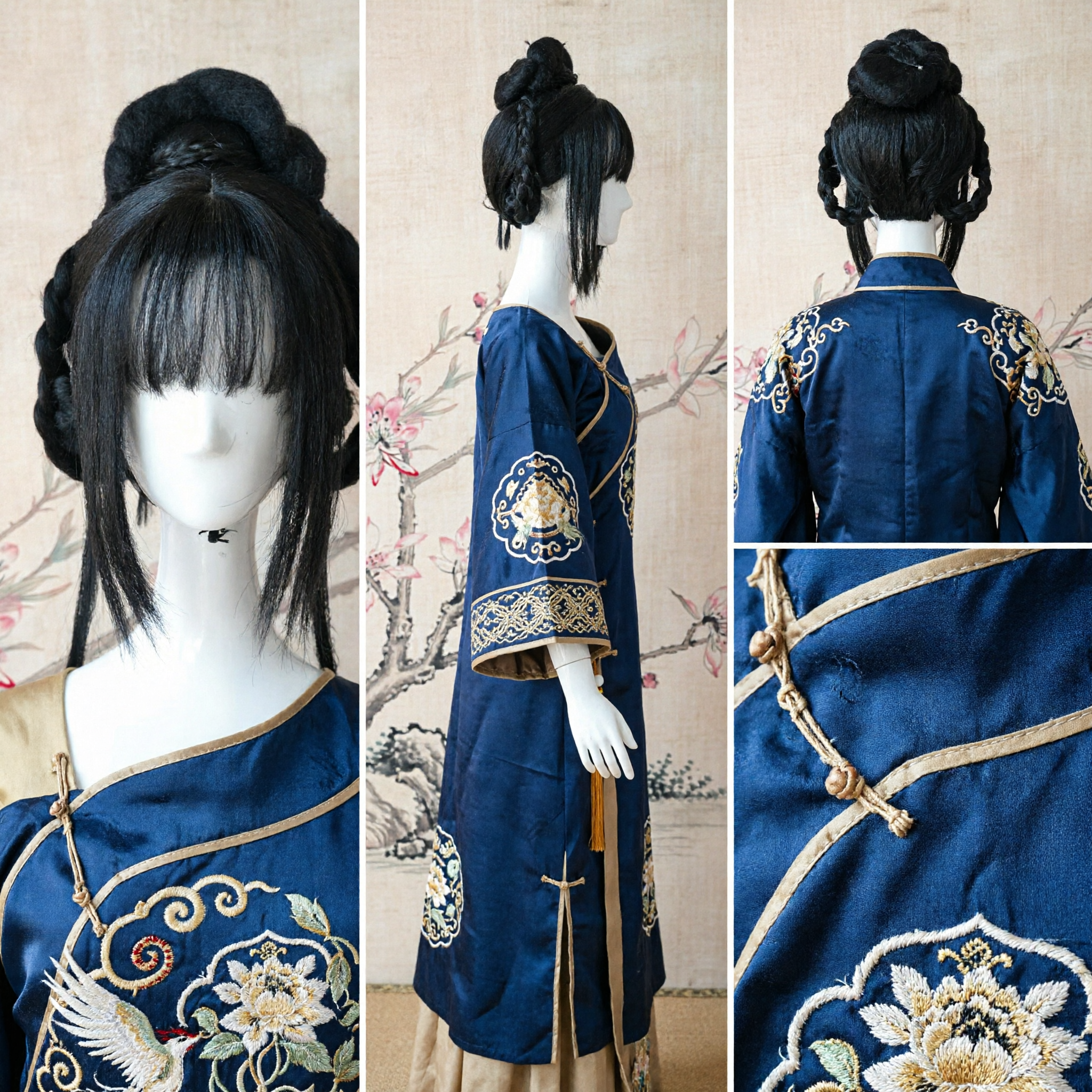 Traditional Chinese Ancient Princess Wig Black Braided Bun Hairpiece for Hanfu Cosplay and Period Drama - Asian Costume