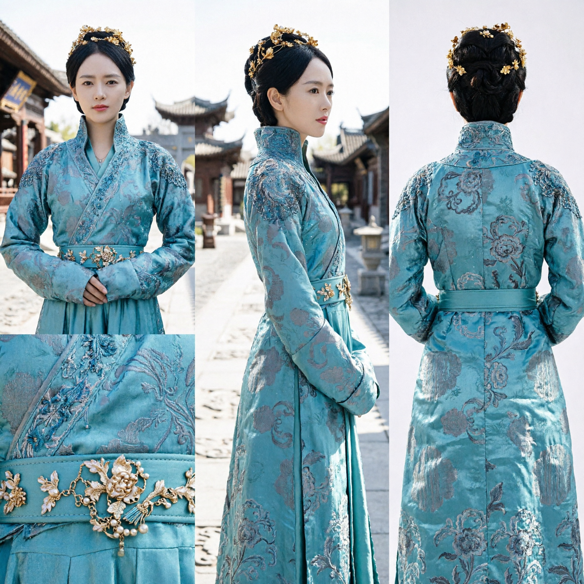 Traditional Chinese Blue Embroidered Hanfu Ancient Princess Costume for Women Historical Drama Cosplay - Asian Costume