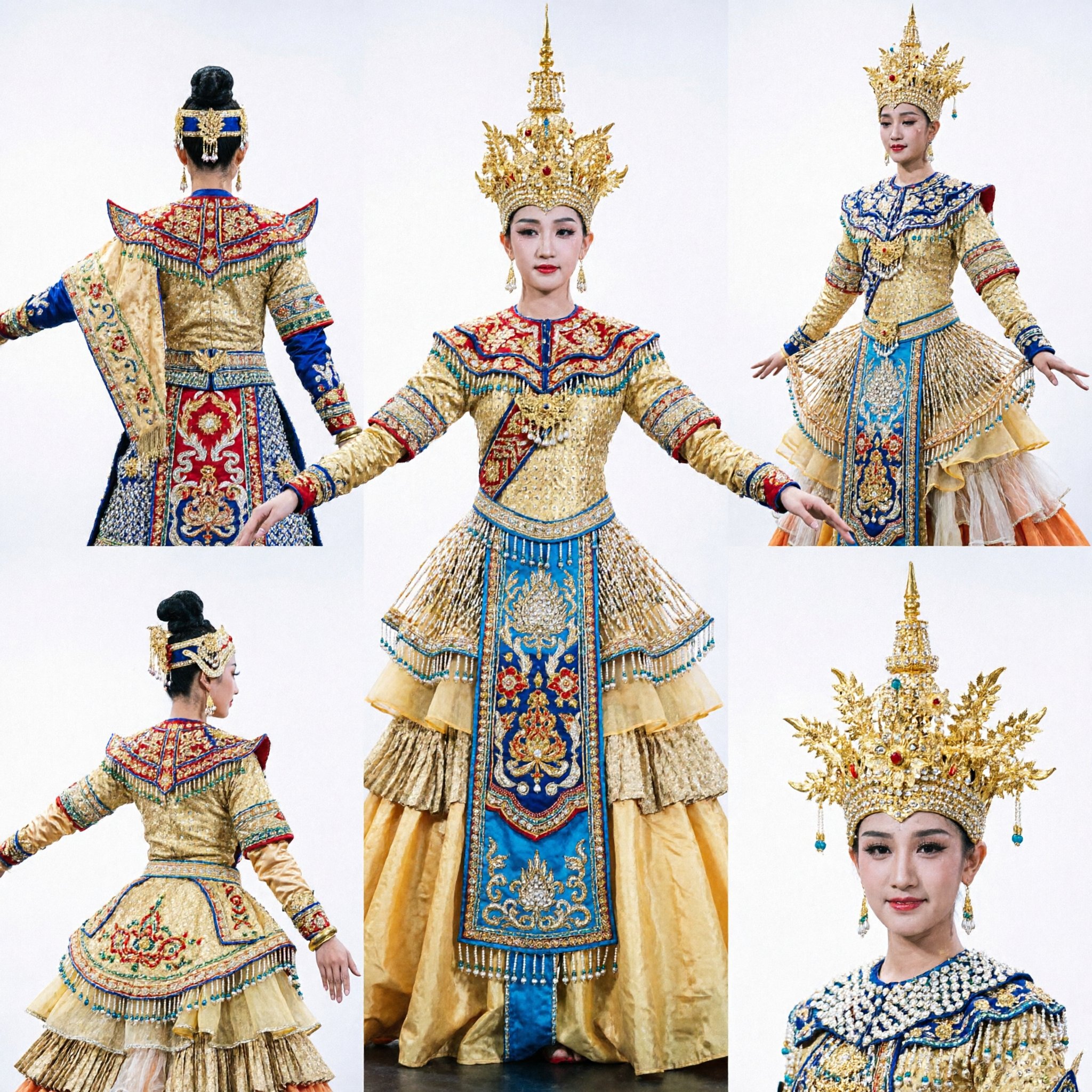 Majestic Golden Chinese Classical Dance Costume for Women Stage Performance Traditional Peacock Dress - Asian Costume