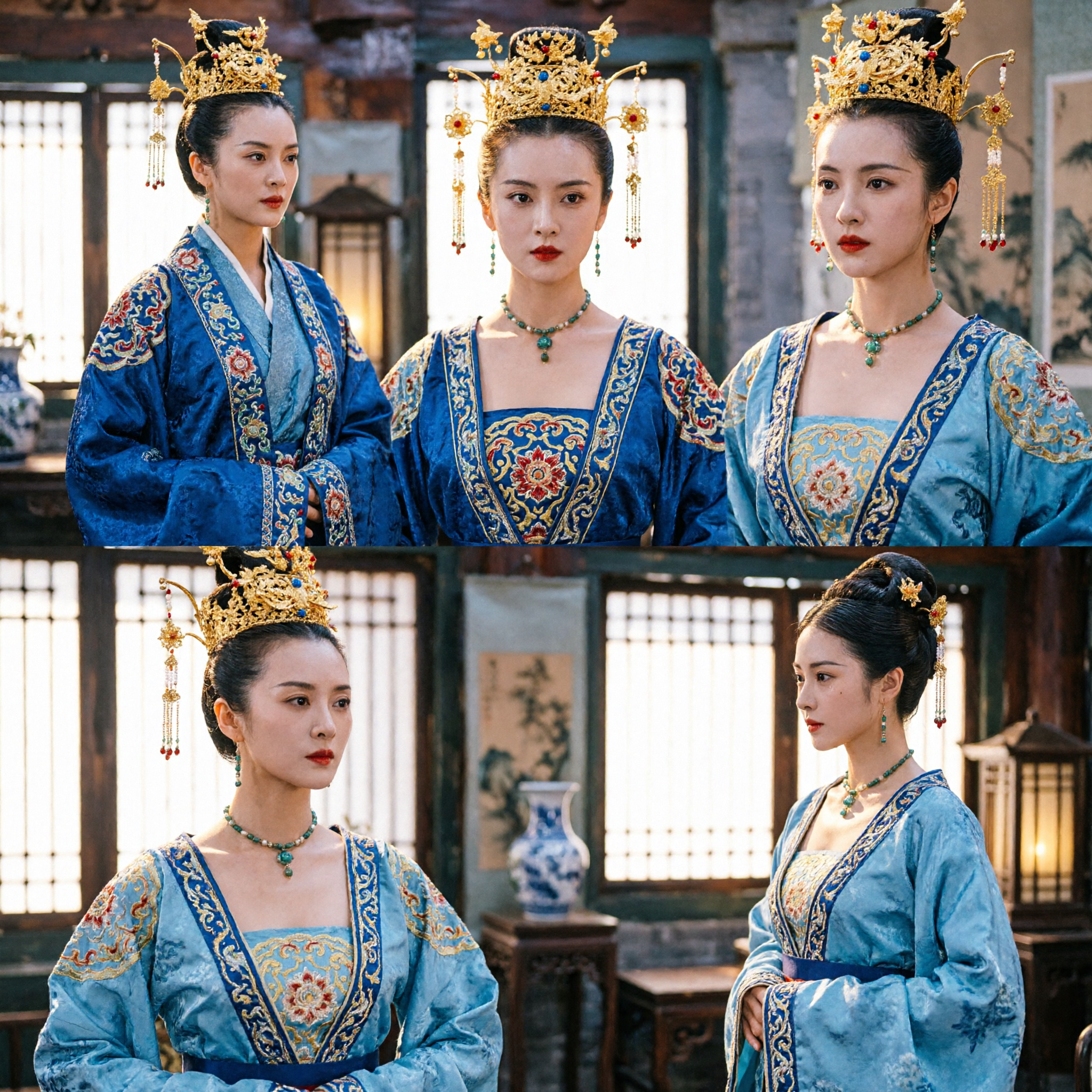 Elegant Blue Chinese Tang Dynasty Hanfu Dress Traditional Ancient Fairy Costume for Women Stage Performance - Asian Costume