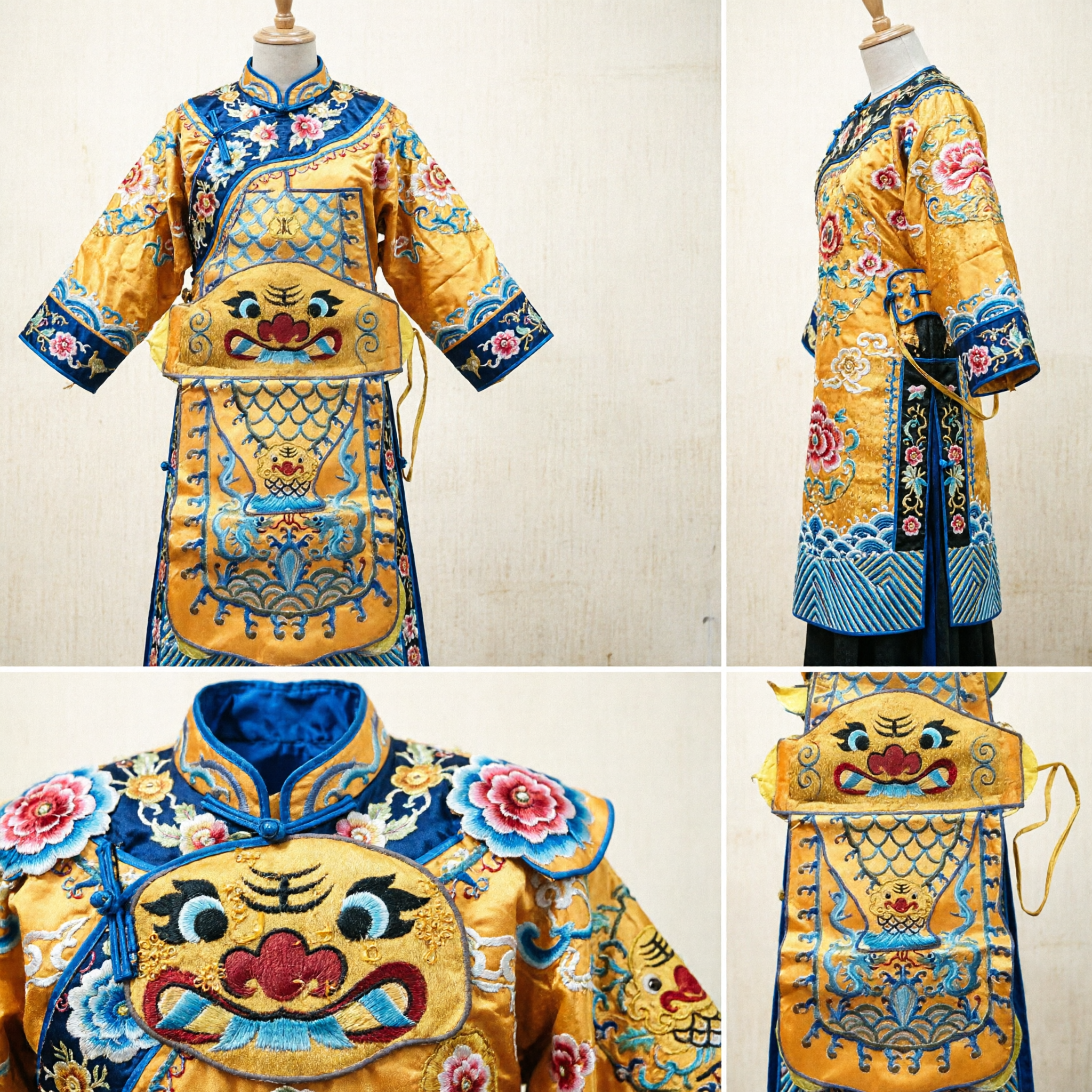 Traditional Chinese Beijing Opera General Armor Flags Yellow Dragon Embroidery Kao Qi Costume Prop for Stage Performance - Asian Costume