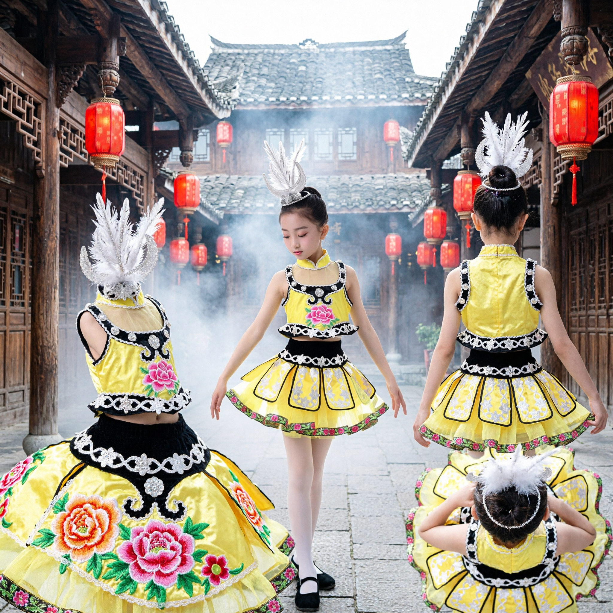 Girls Chinese Folk Dance Costume Yellow Yangge Dress Traditional Ethnic Stage Performance Outfit for Kids - Asian Costume