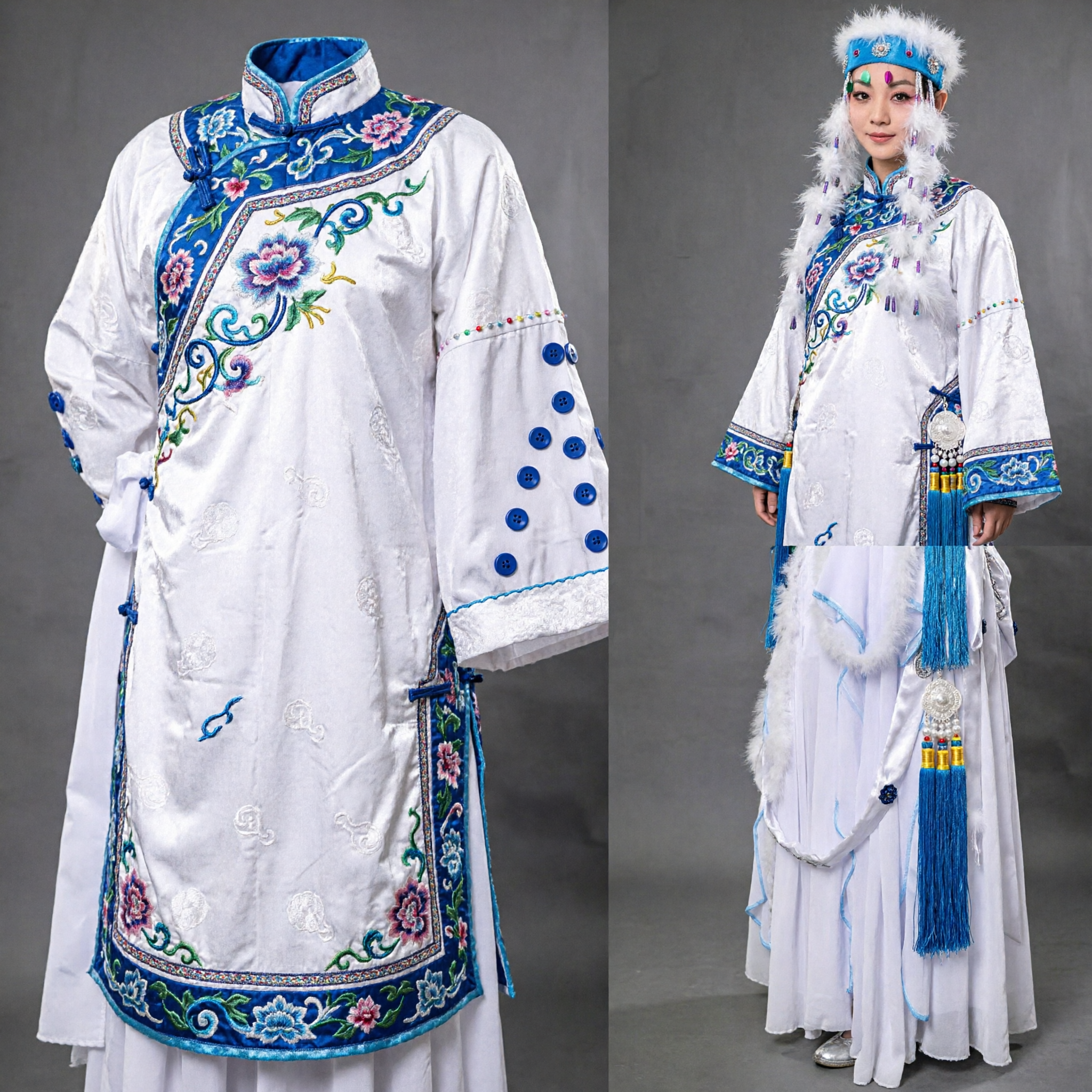 White Chinese Peking Opera Female General Costume Traditional Stage Performance Clothing with Headdress for Women - Asian Costume
