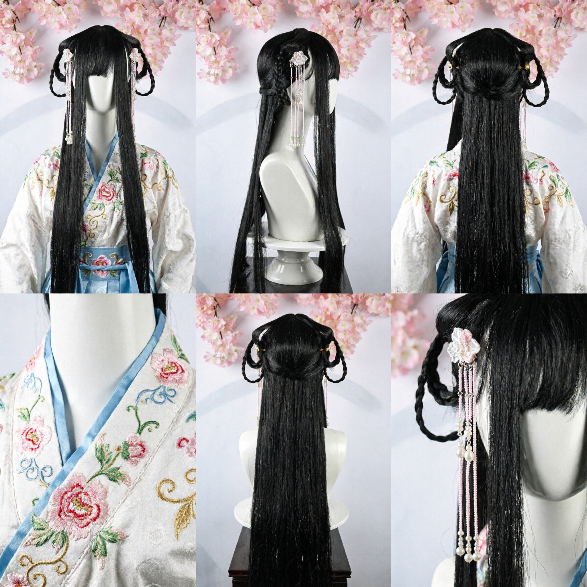 Traditional Chinese Hanfu Wig Ancient Princess Style Long Black Hairpiece with Hairpins for Cosplay - Asian Costume