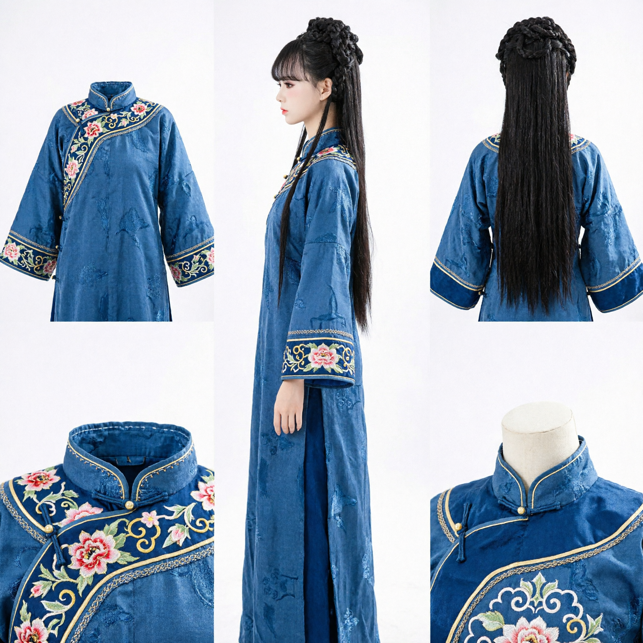 Ancient Chinese Princess Wig Black Braided Crown Long Straight Hairpiece for Hanfu Cosplay Traditional Costume - Asian Costume