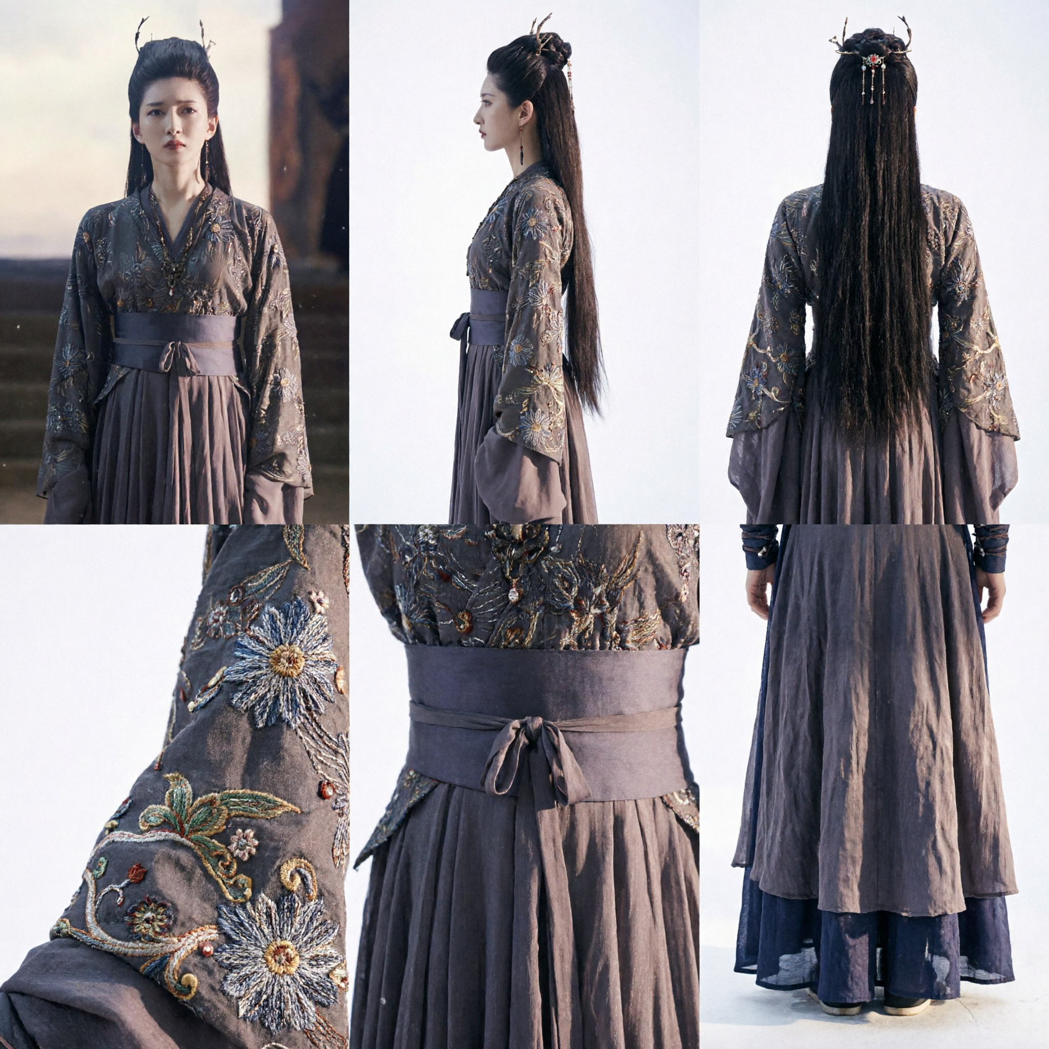 Women's Dark Grey Embroidered Hanfu Ancient Chinese Costume Complete Set for Cosplay and Historical Drama - Asian Costume