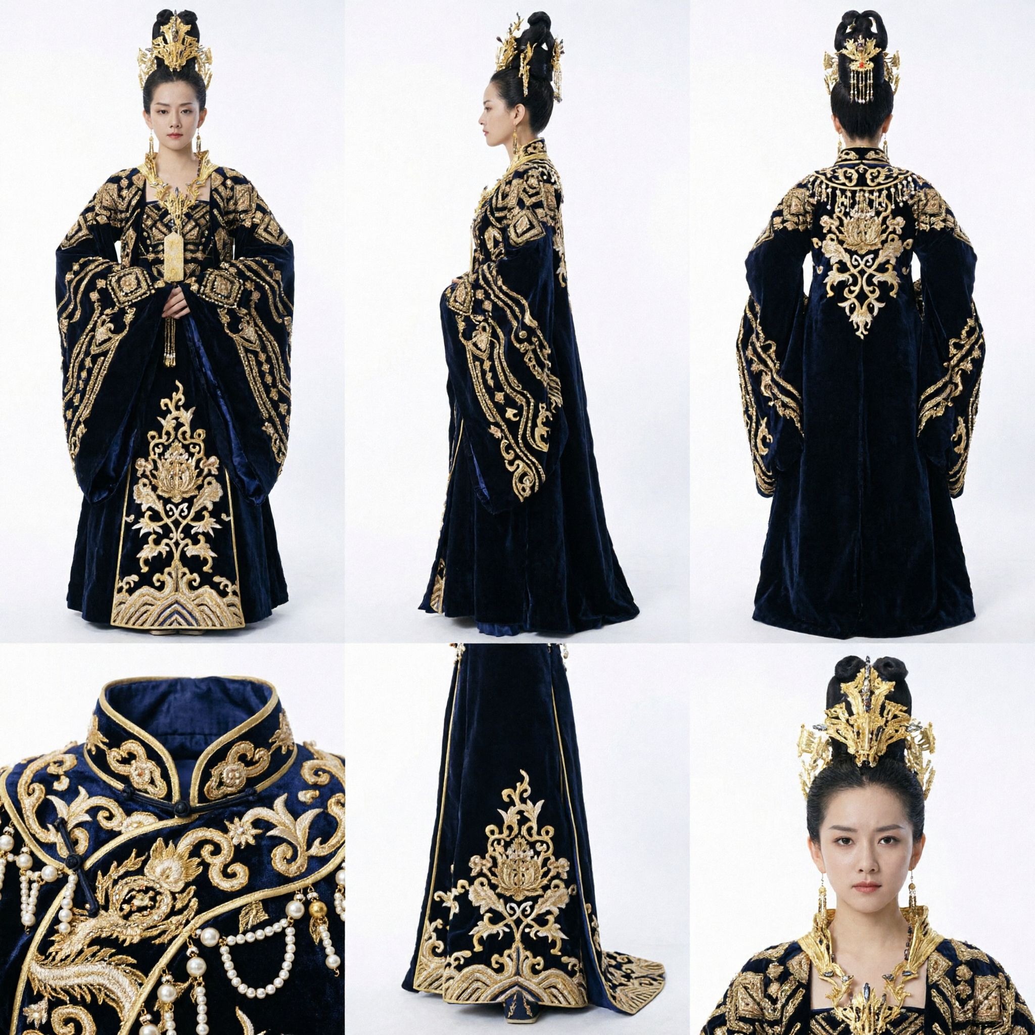 Traditional Chinese Ancient Empress Costume Black Gold Hanfu Dress for Women Historical Cosplay Photography - Asian Costume