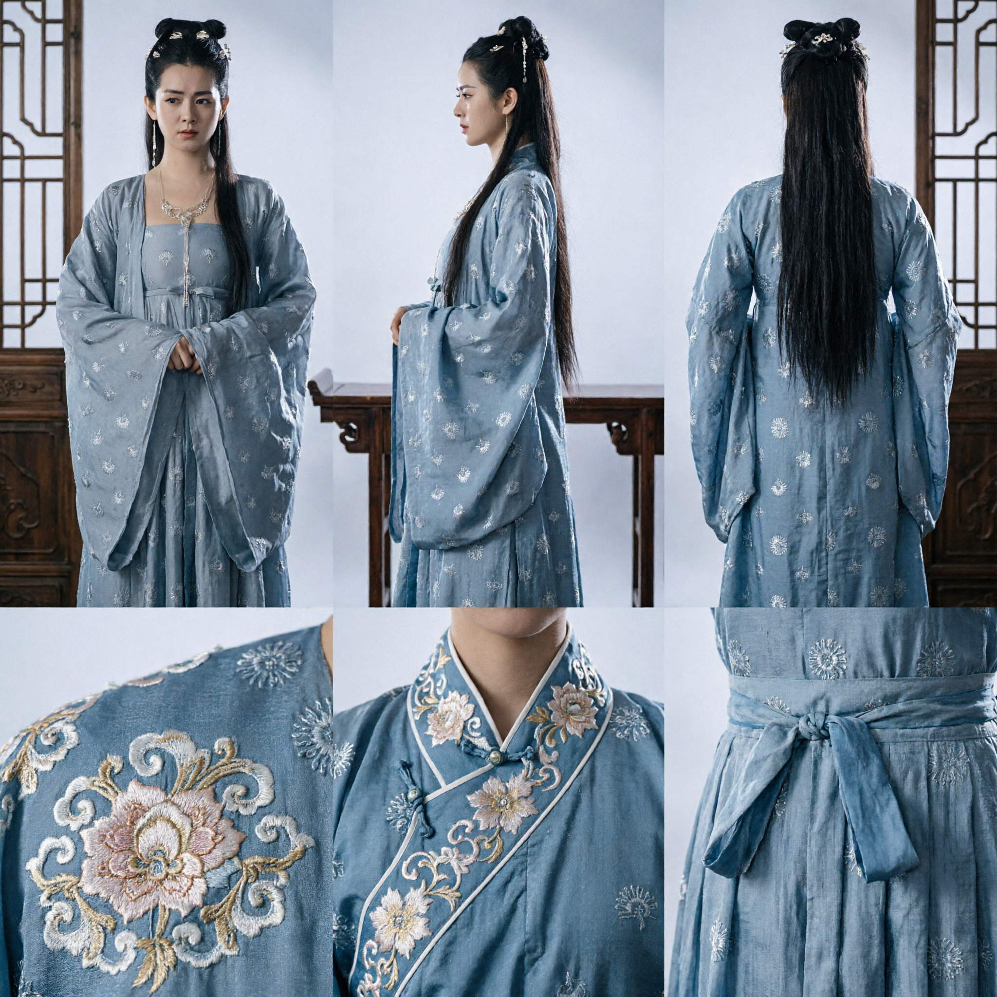 Ancient Chinese Traditional Costume Grey Blue Hanfu Dress Elegant Noble Lady Outfit for Historical Cosplay - Asian Costume