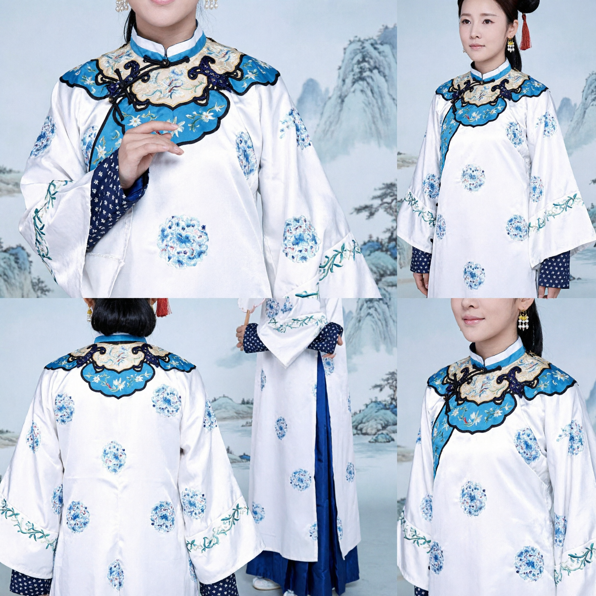 Ancient Chinese Qing Dynasty White Embroidered Robe Traditional Princess Costume Hanfu Dress for Women Cosplay - Asian Costume