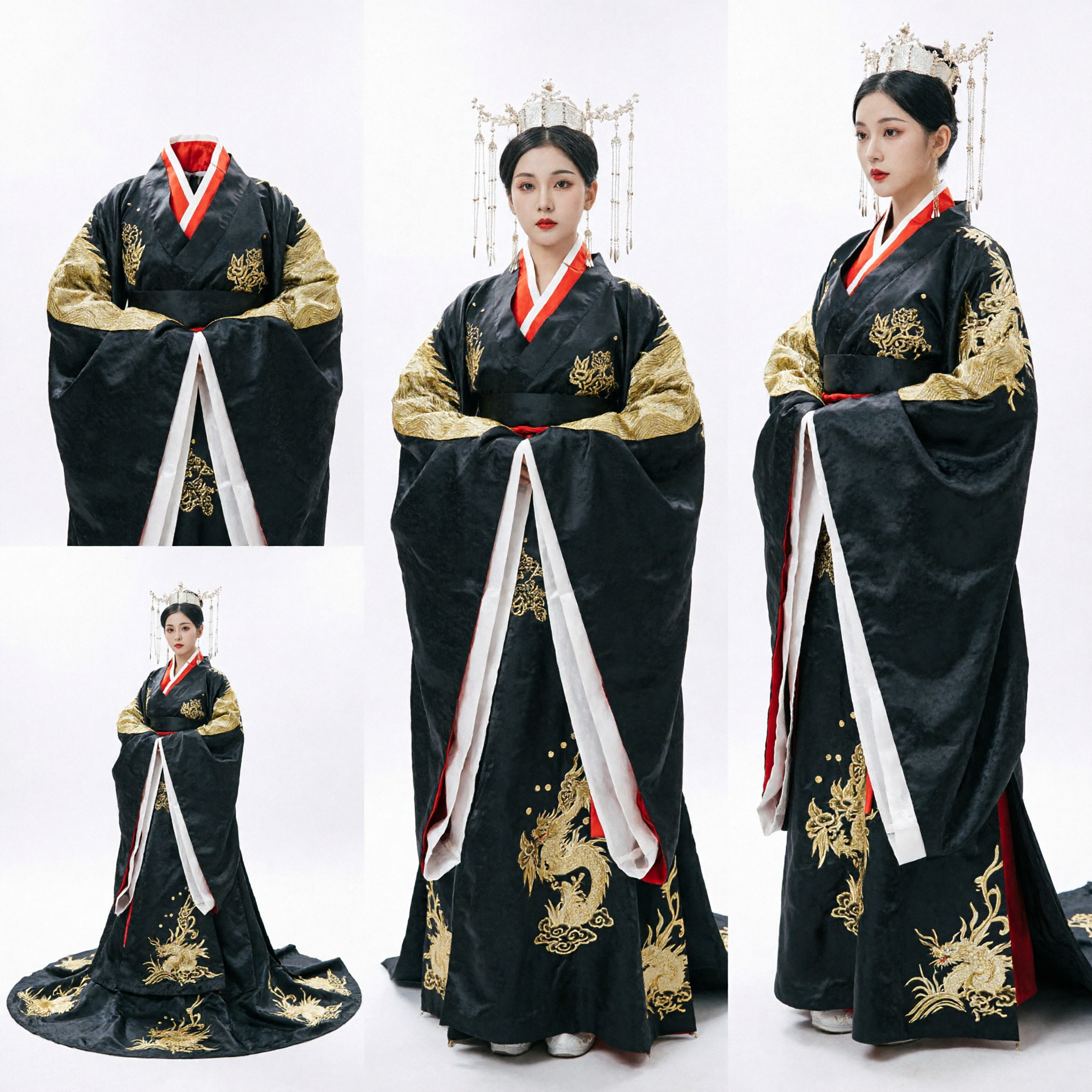Ancient Chinese Empress Hanfu Costume Black Royal Robe with Gold Embroidery for Women Cosplay Performance - Asian Costume