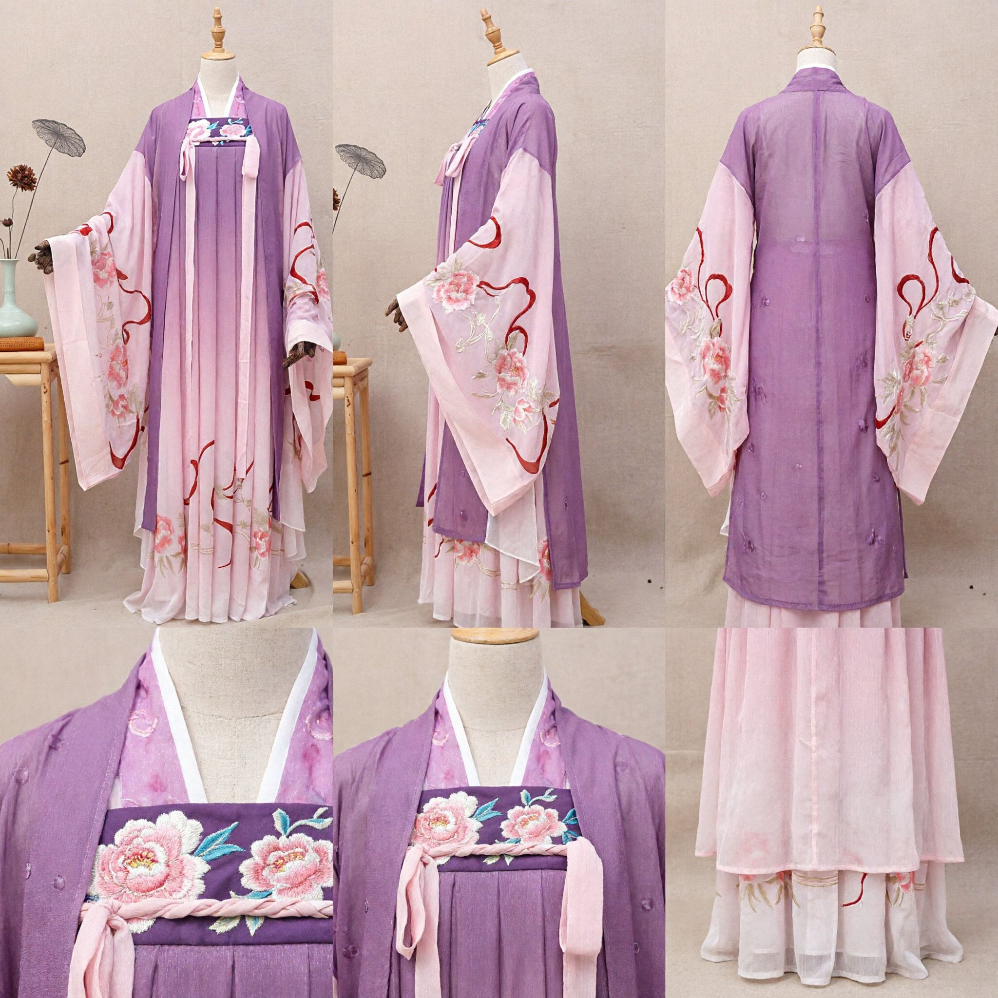 Elegant Purple Floral Hanfu Traditional Chinese Ancient Costume Tang Dynasty Princess Dress for Women Stage Performance - Asian Costume