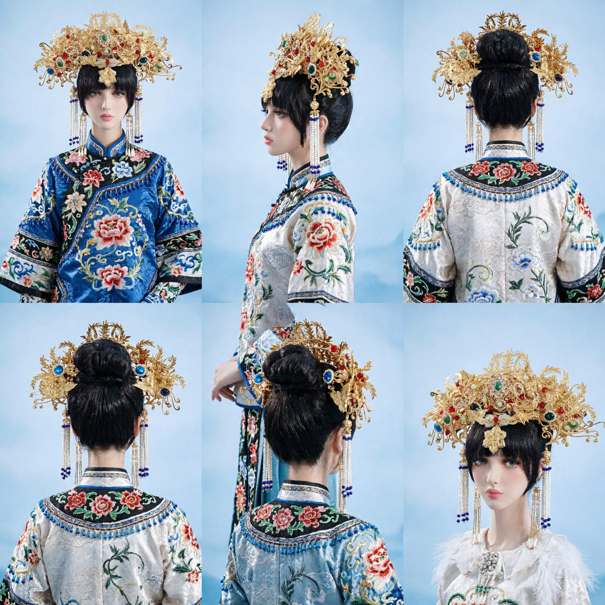 Traditional Chinese Phoenix Crown Hair Jewelry Gold Bridal Headpiece for Ancient Wedding Hanfu Costume Accessories - Asian Costume