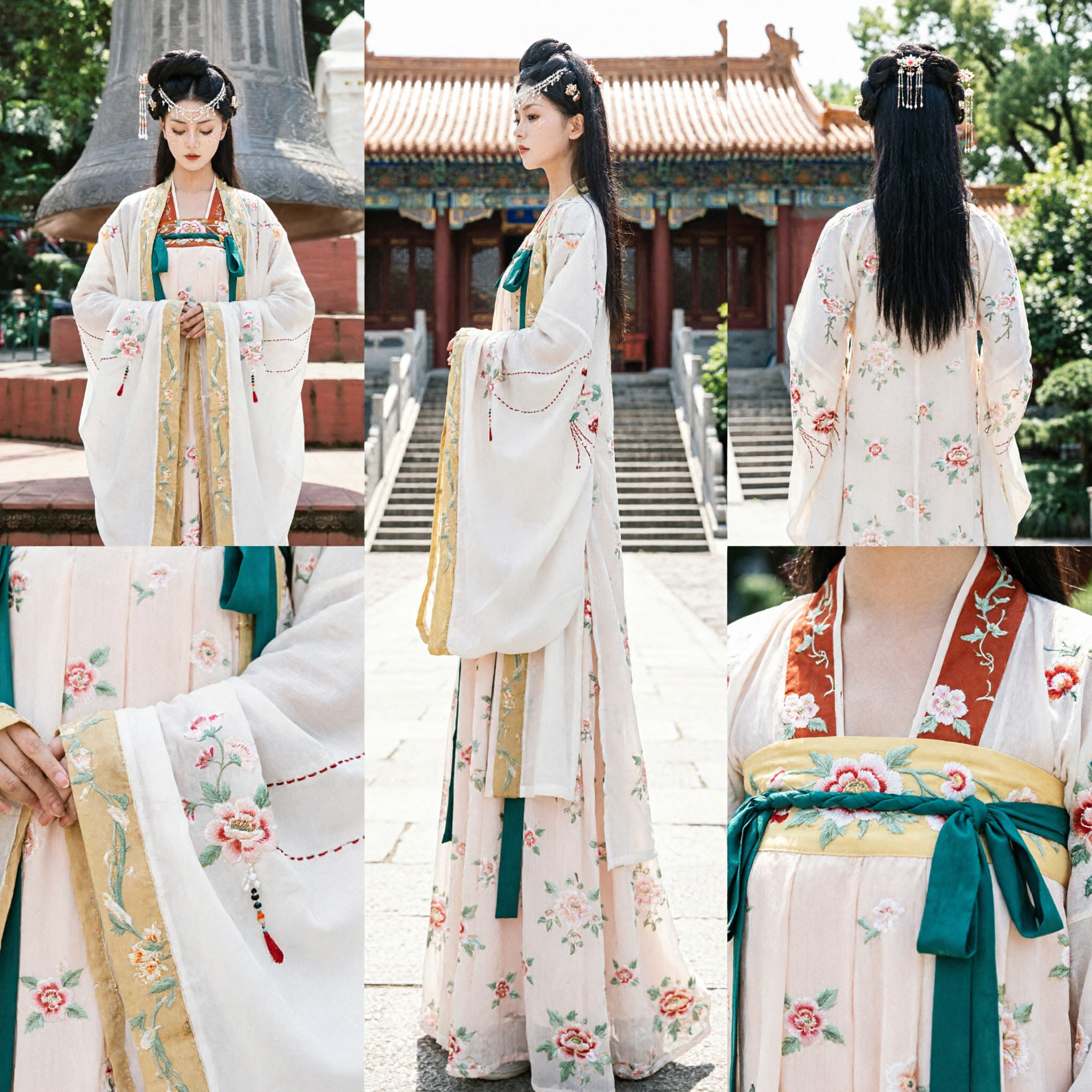Women's Tang Dynasty Hanfu Traditional Chinese Costume Ancient Embroidered Floral Dress for Photography and Events - Asian Costume