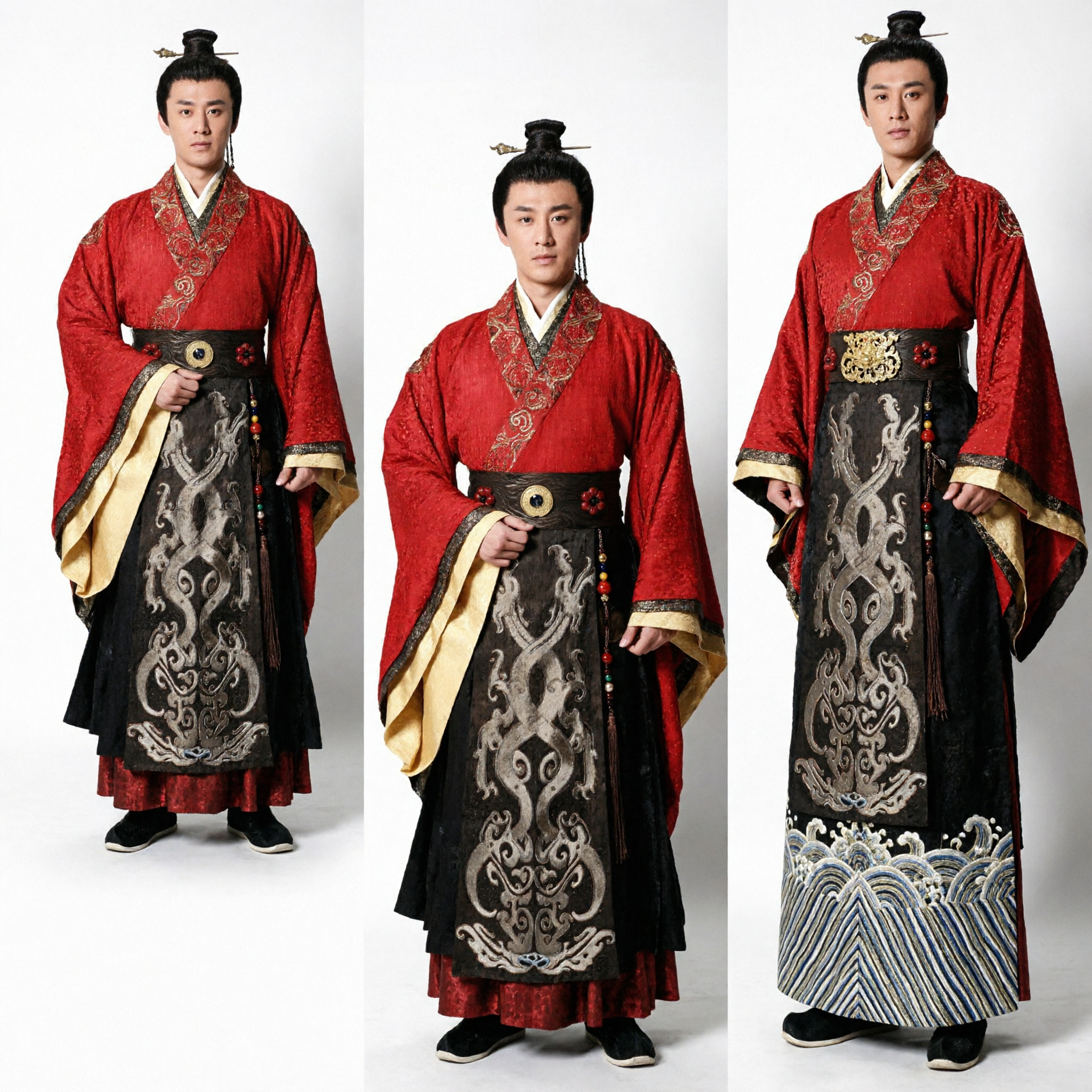 Men's Traditional Chinese Hanfu Red and Black Embroidered Robe Ancient Costume for Cosplay and Performance - Asian Costume