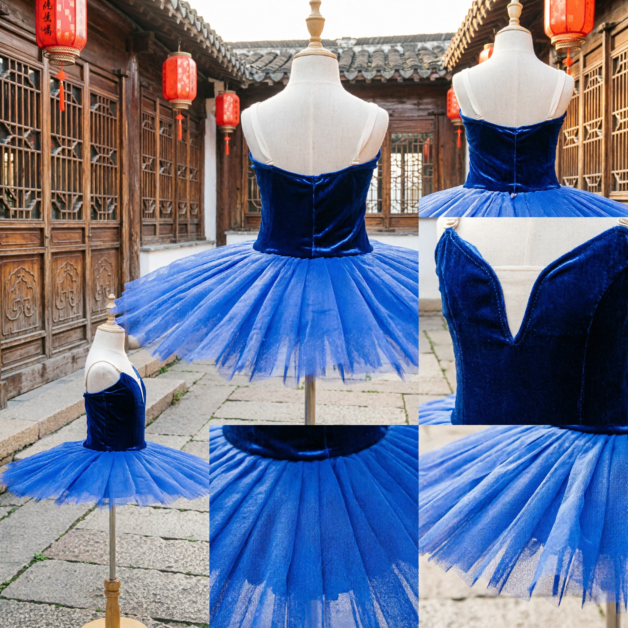 Professional Royal Blue Velvet Bodice Platter Ballet Tutu Dress for Women Girls Stage Performance - Asian Costume