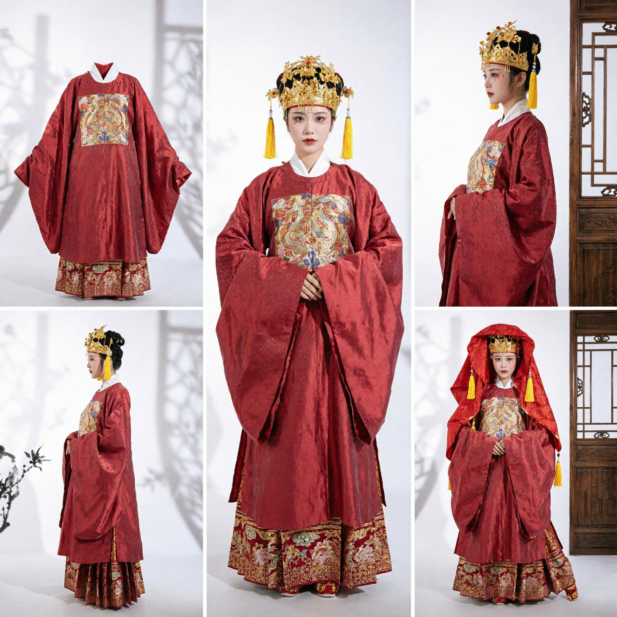 Traditional Chinese Wedding Hanfu for Women Red Ming Dynasty Bride Costume with Phoenix Crown and Veil - Asian Costume
