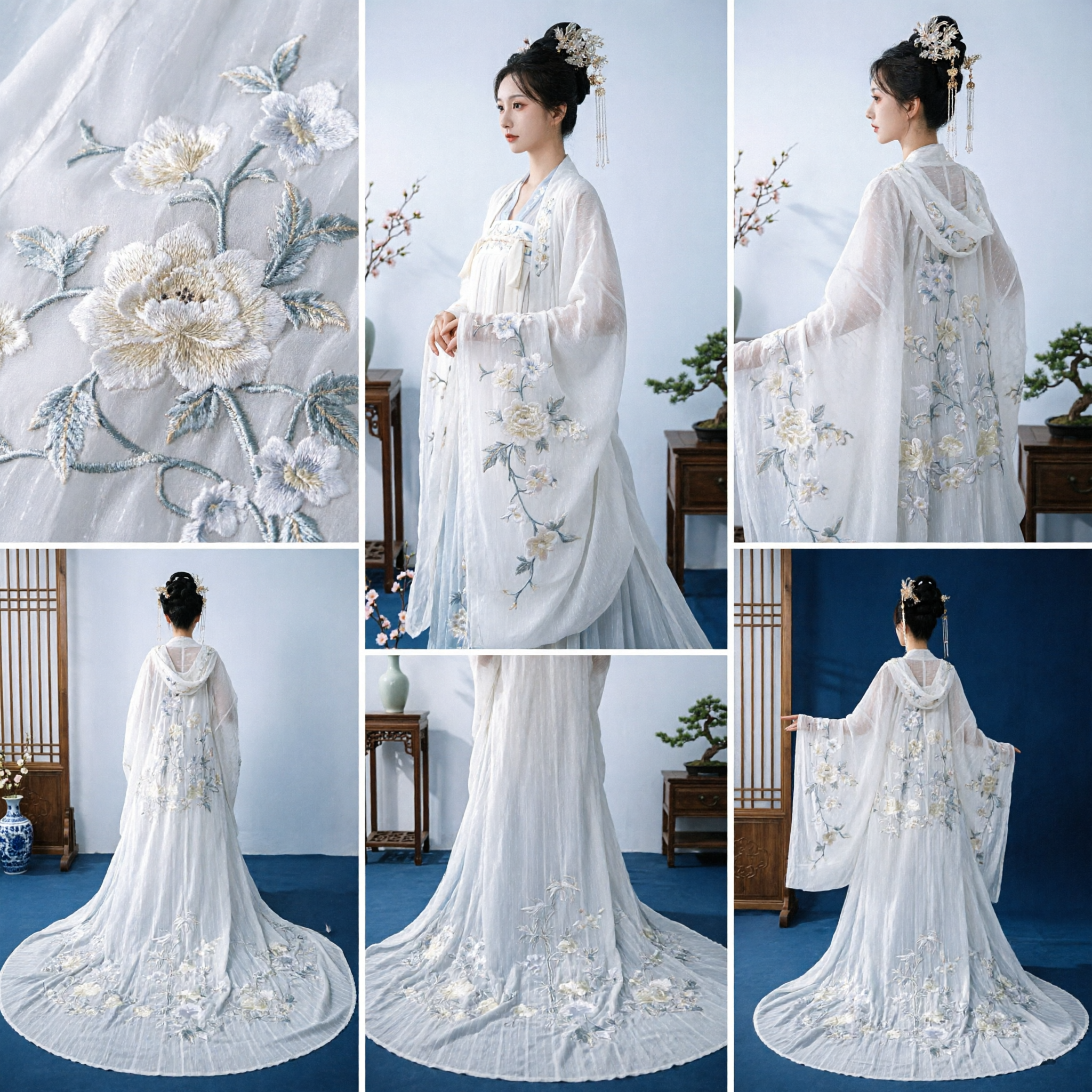 Ancient Chinese Hanfu Traditional White Embroidered Cloak Cape Costume for Women Fairy Photography Cosplay Dress - Asian Costume