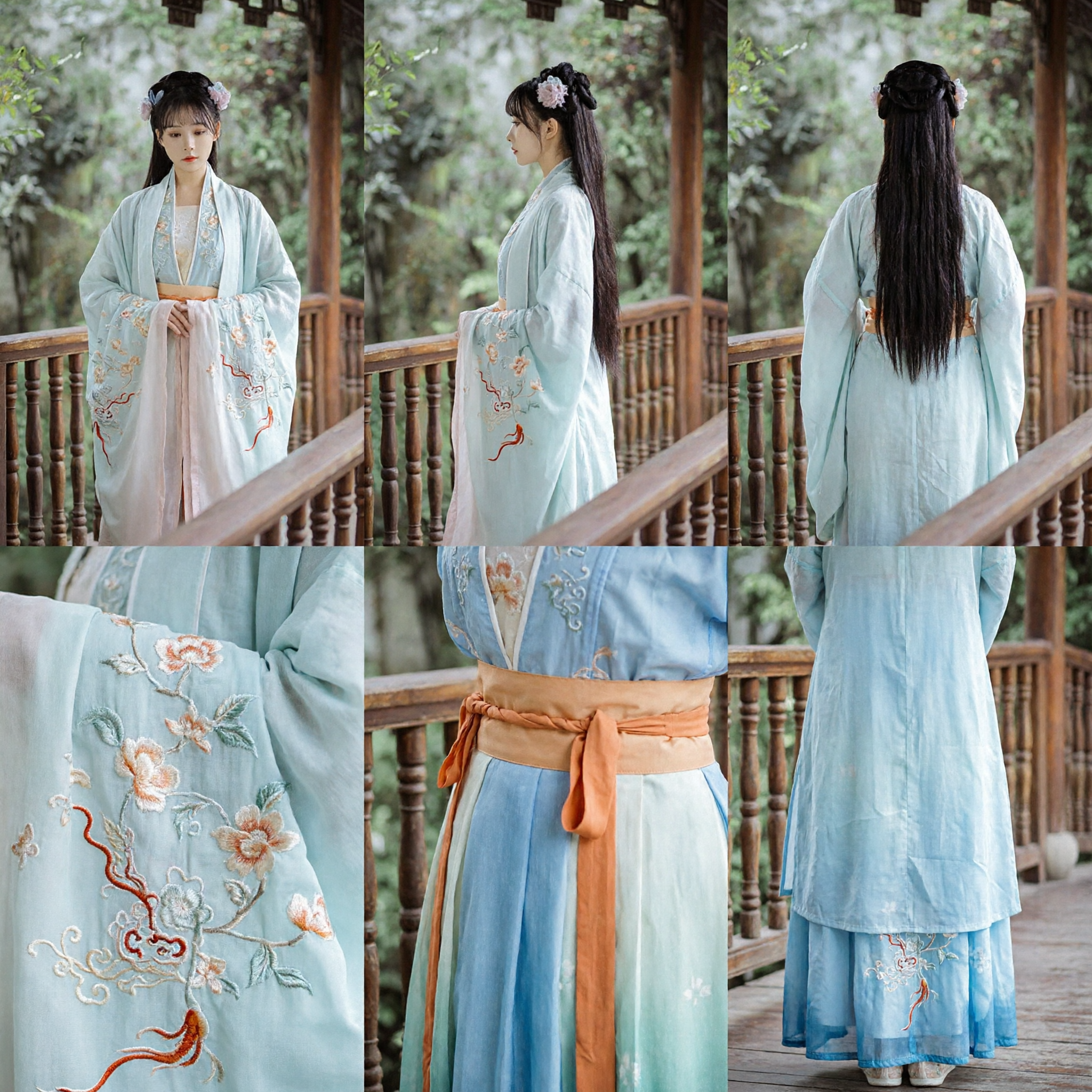 Traditional Chinese Hanfu Costume Ancient Fairy Dress Blue Embroidered Crane Robe for Women Photography - Asian Costume