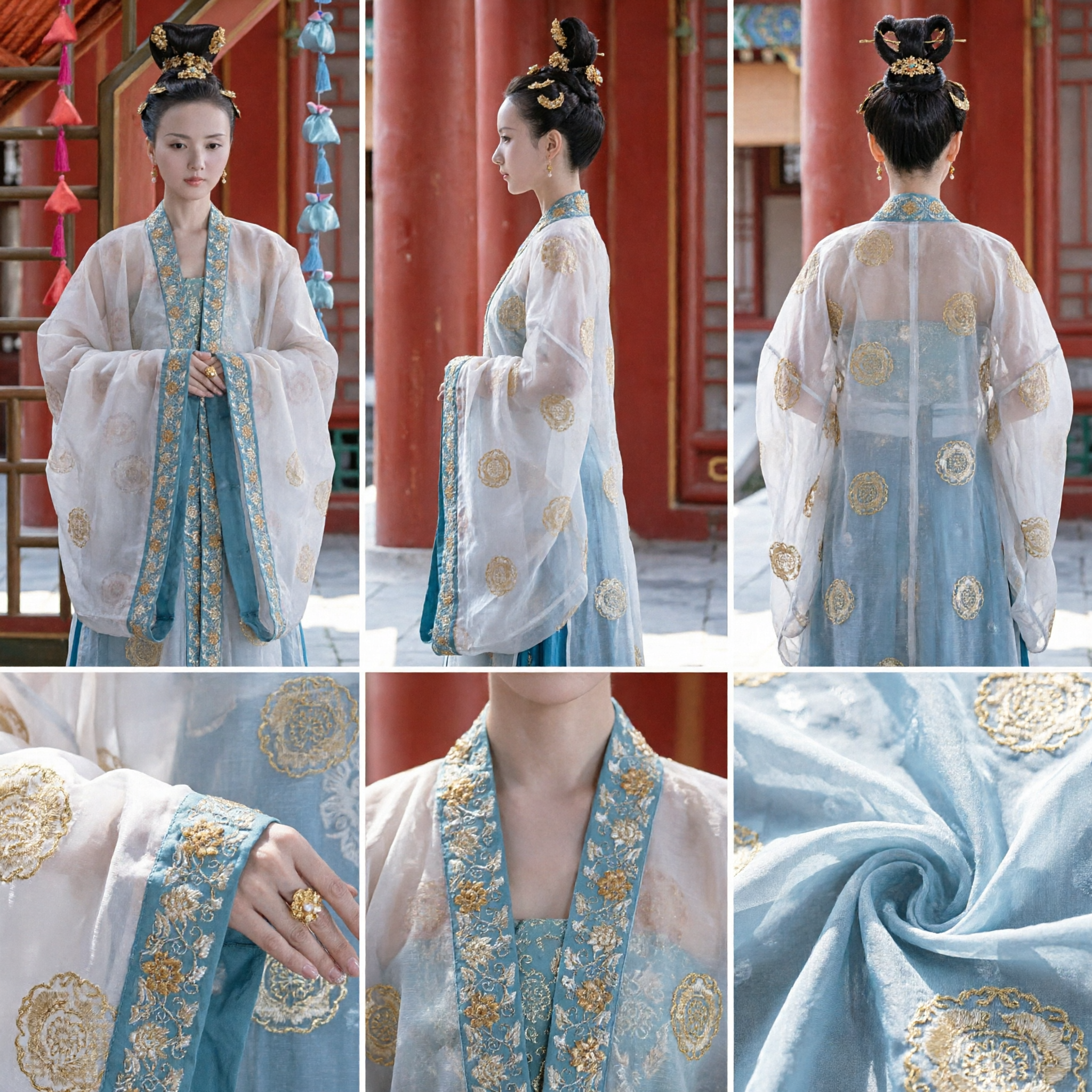 Exquisite Ancient Chinese Palace Lady Hanfu Costume White and Blue Embroidered Dress for Women Historical Cosplay - Asian Costume