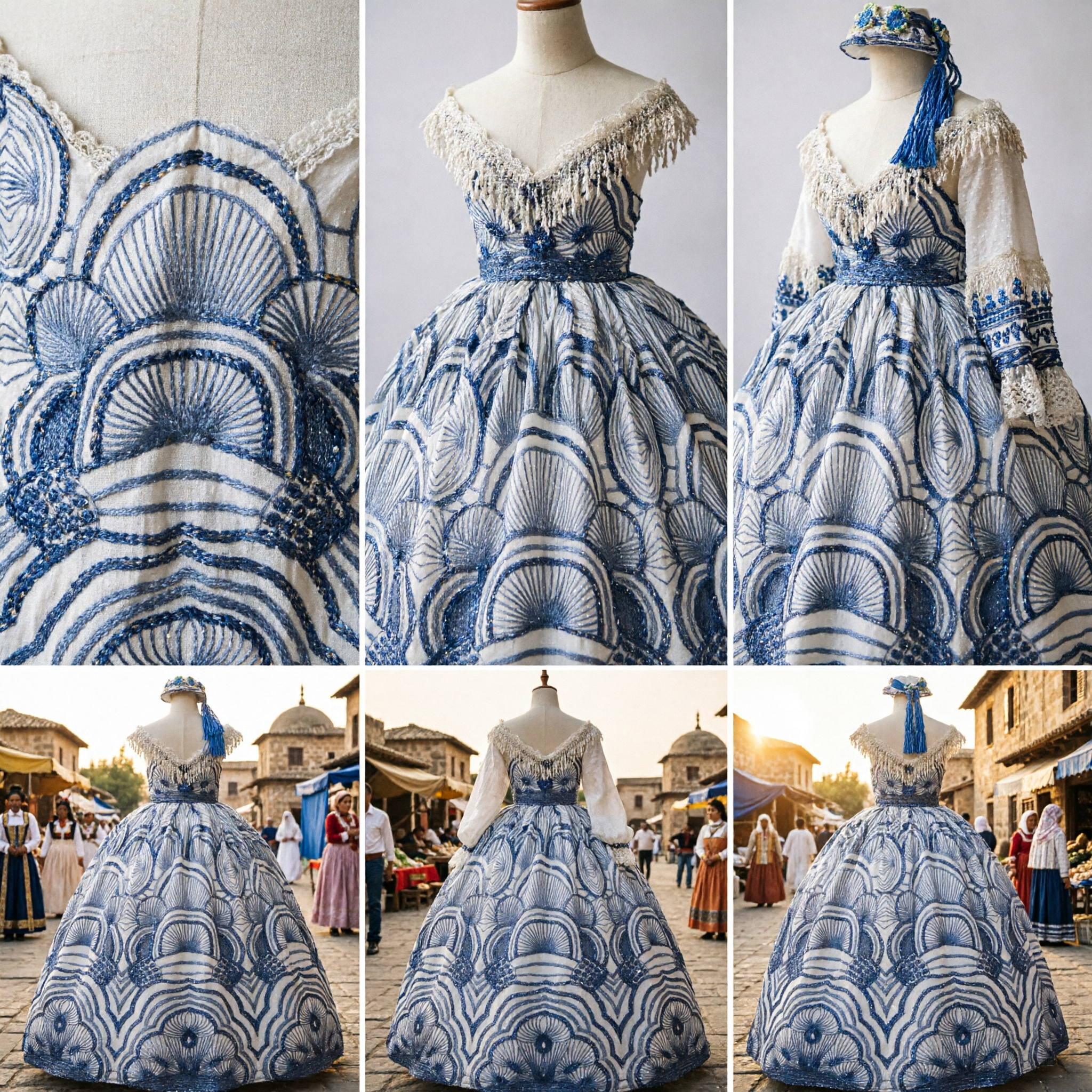 Chinese Traditional Peking Opera Costume Blue and White Porcelain Pattern Dance Dress with Headdress for Women - Asian Costume