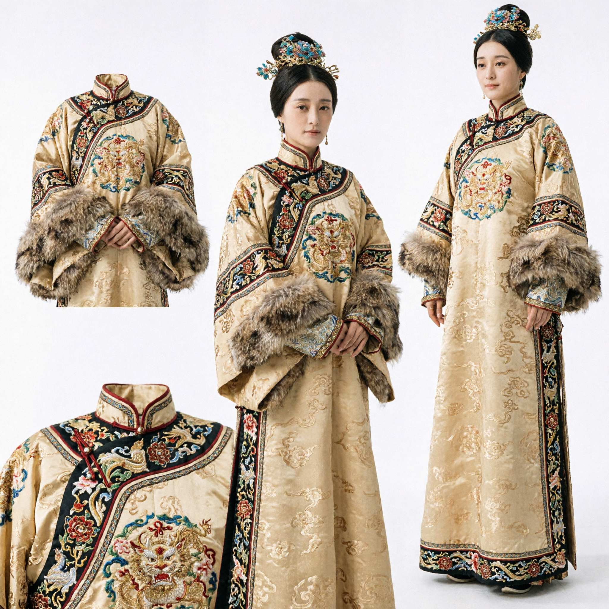 Ancient Chinese Qing Dynasty Palace Empress Costume Gold Embroidery Robe Traditional Dress for Women Cosplay - Asian Costume