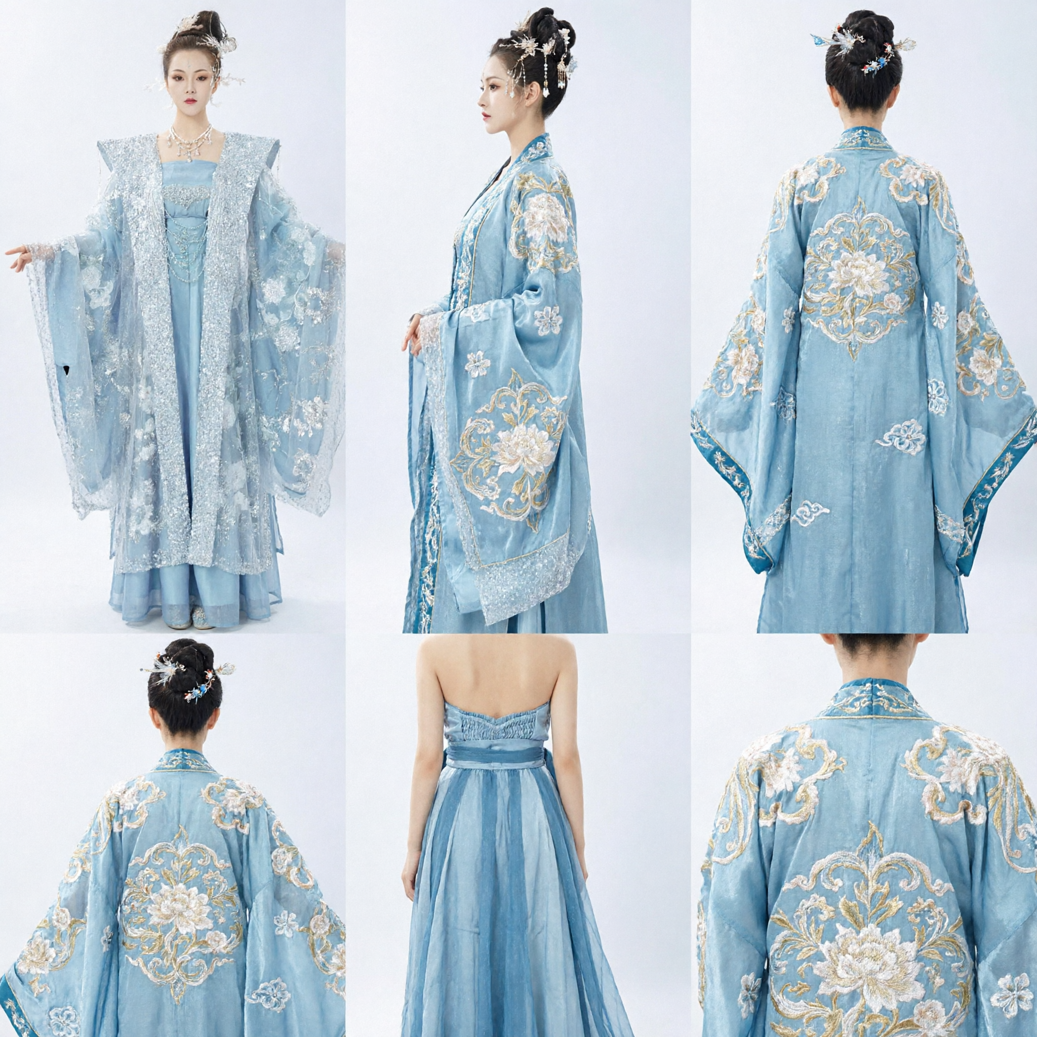 Traditional Chinese Hanfu Costume Blue Ancient Fairy Princess Dress Embroidered Sequin Gown for Women Cosplay - Asian Costume