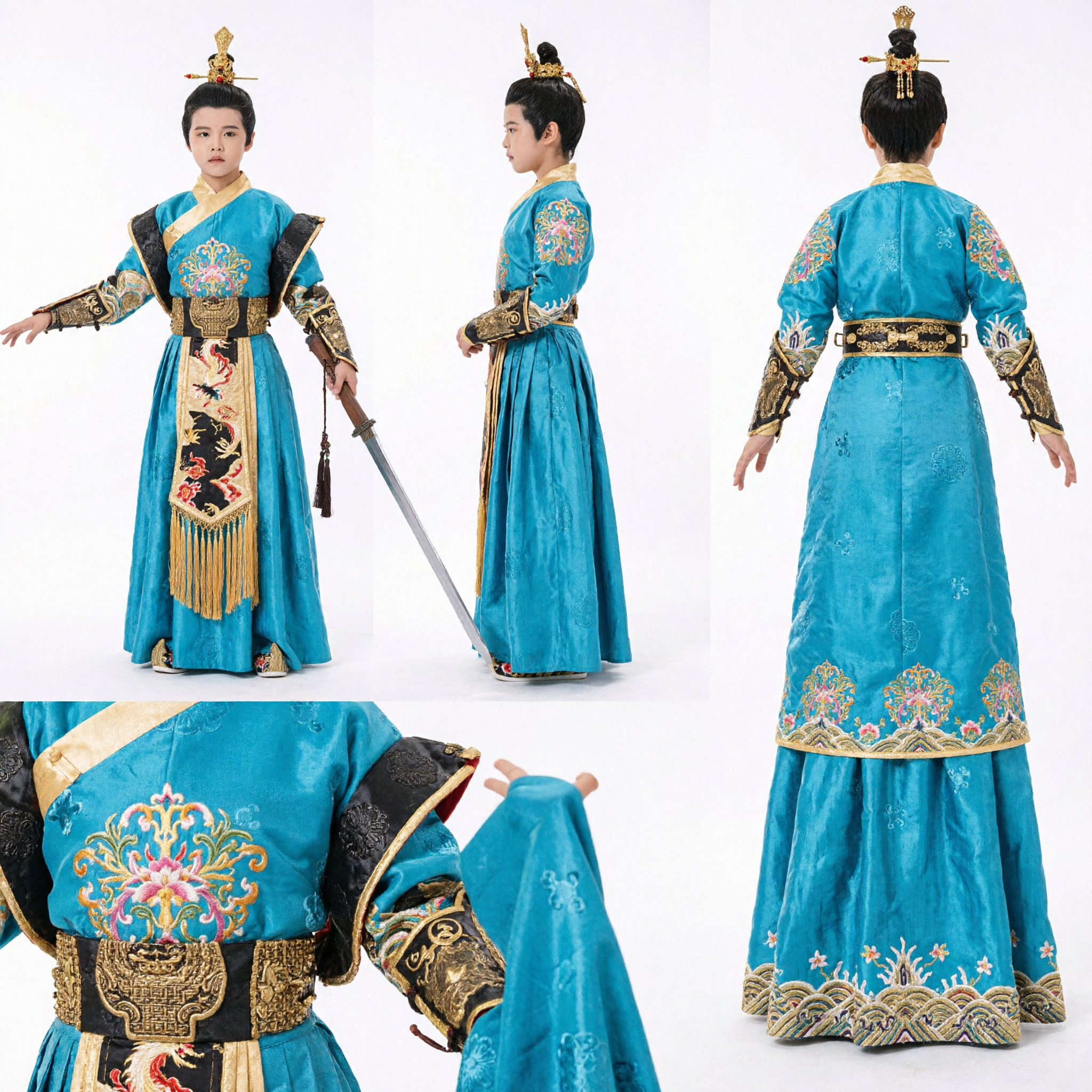 Kids Chinese Traditional Hanfu Costume Ancient Swordsman Wuxia Warrior Outfit for Boys Halloween Cosplay Performance - Asian Costume