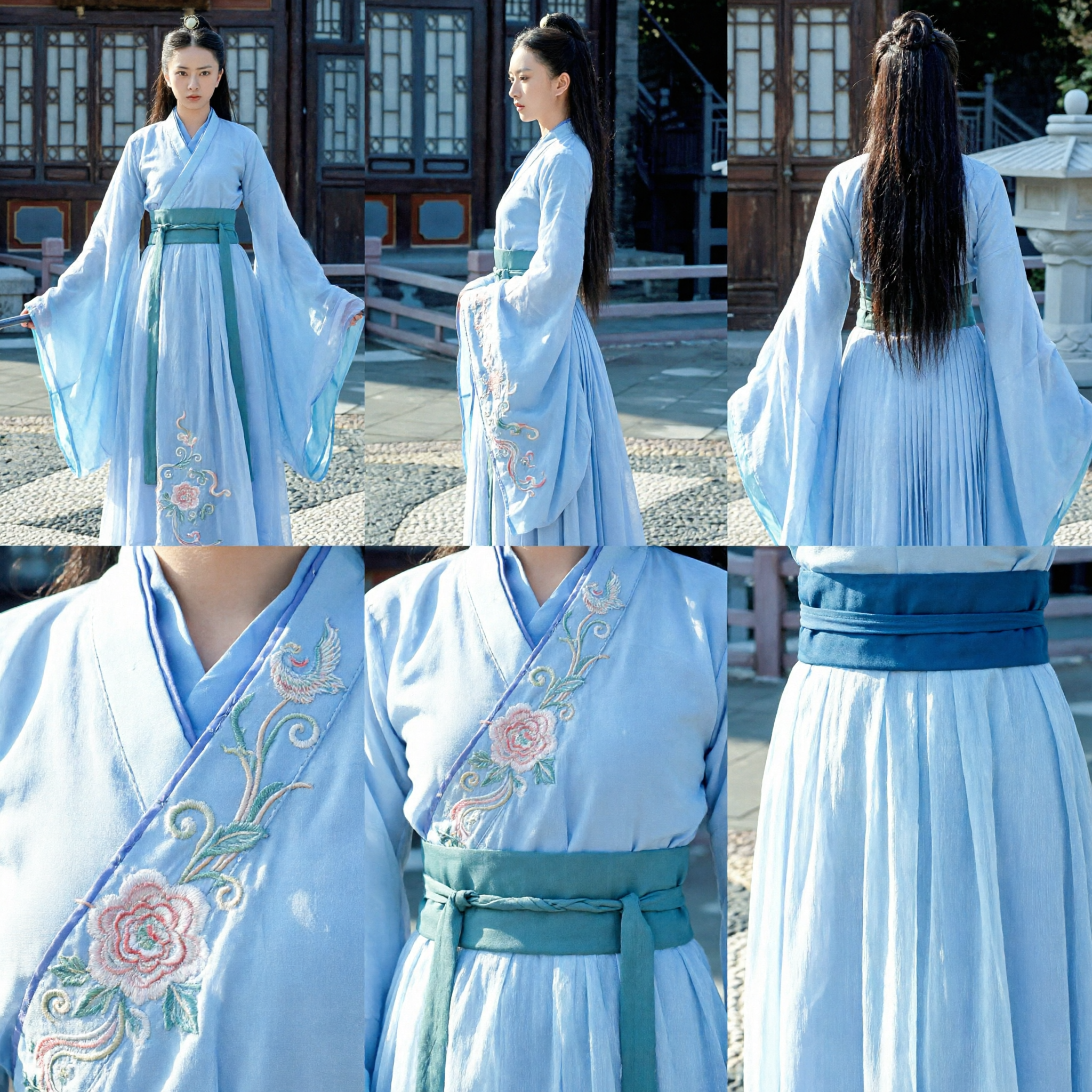 Traditional Chinese Hanfu Dress Ancient Wuxia Fairy Costume Elegant Light Blue Robe for Women Cosplay - Asian Costume