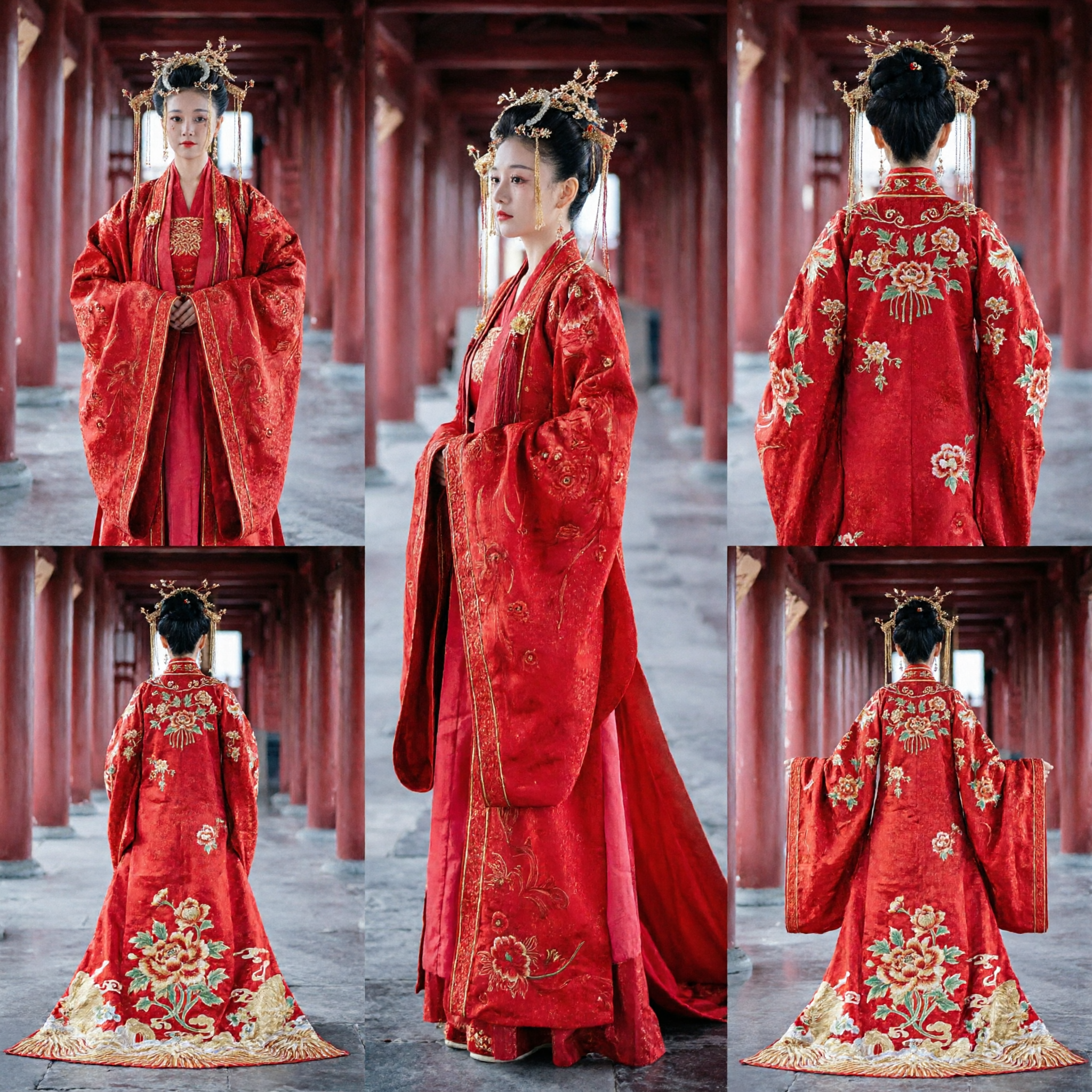 Traditional Chinese Red Hanfu Wedding Dress Ancient Palace Noble Lady Embroidered Costume Complete Set for Women - Asian Costume