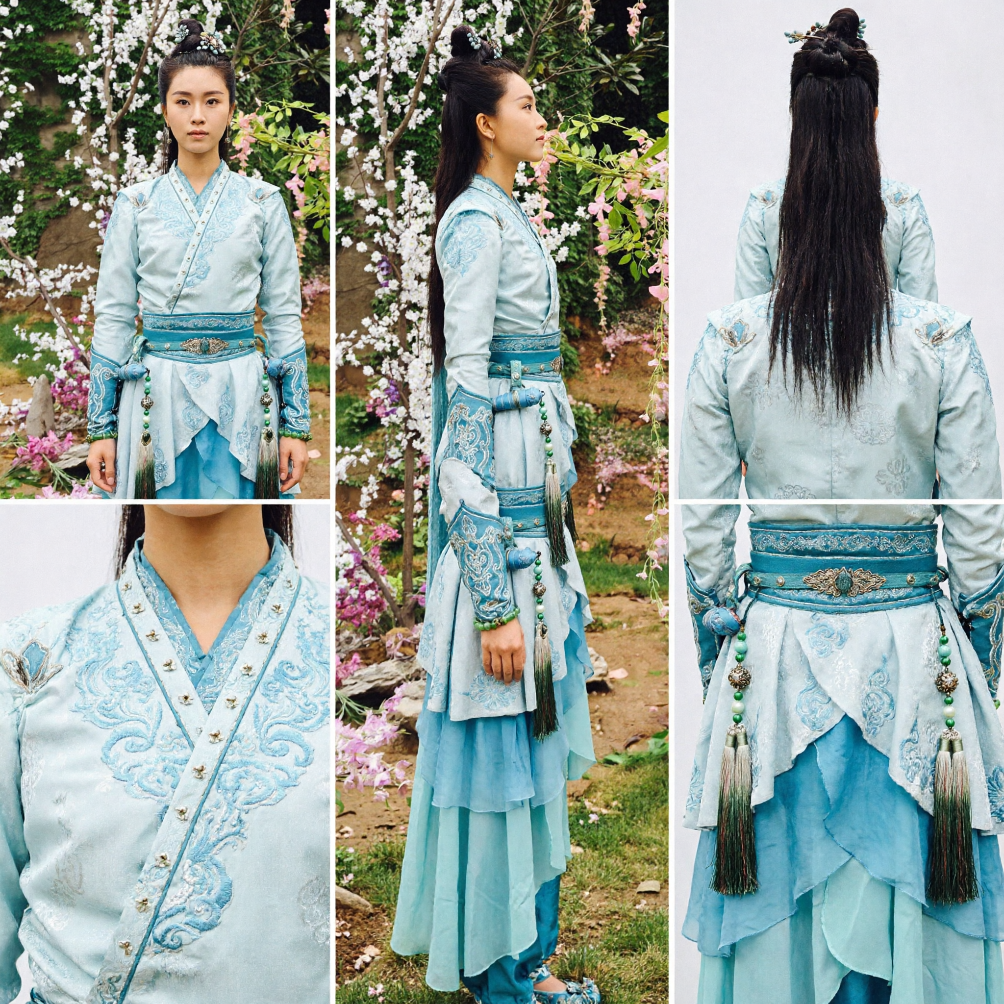 Ancient Chinese Light Blue Hanfu Costume Traditional Wuxia Swordswoman Clothing for Women Cosplay Photography - Asian Costume