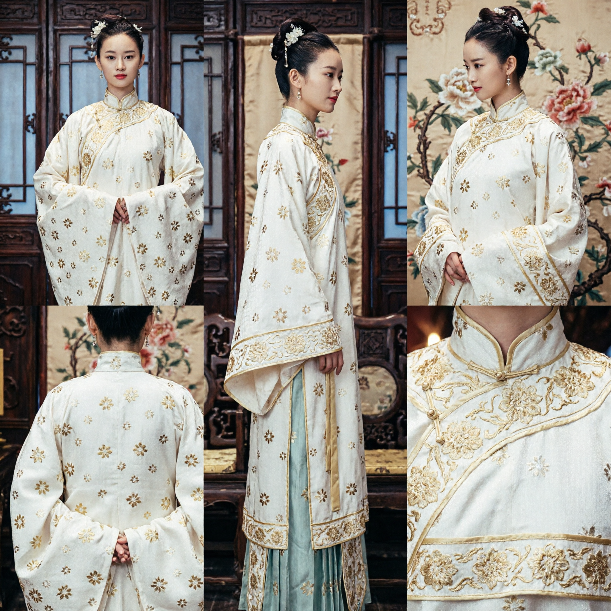 Ancient Chinese Princess Hanfu Costume White Gold Floral Fairy Dress for Women Cosplay Performance - Asian Costume