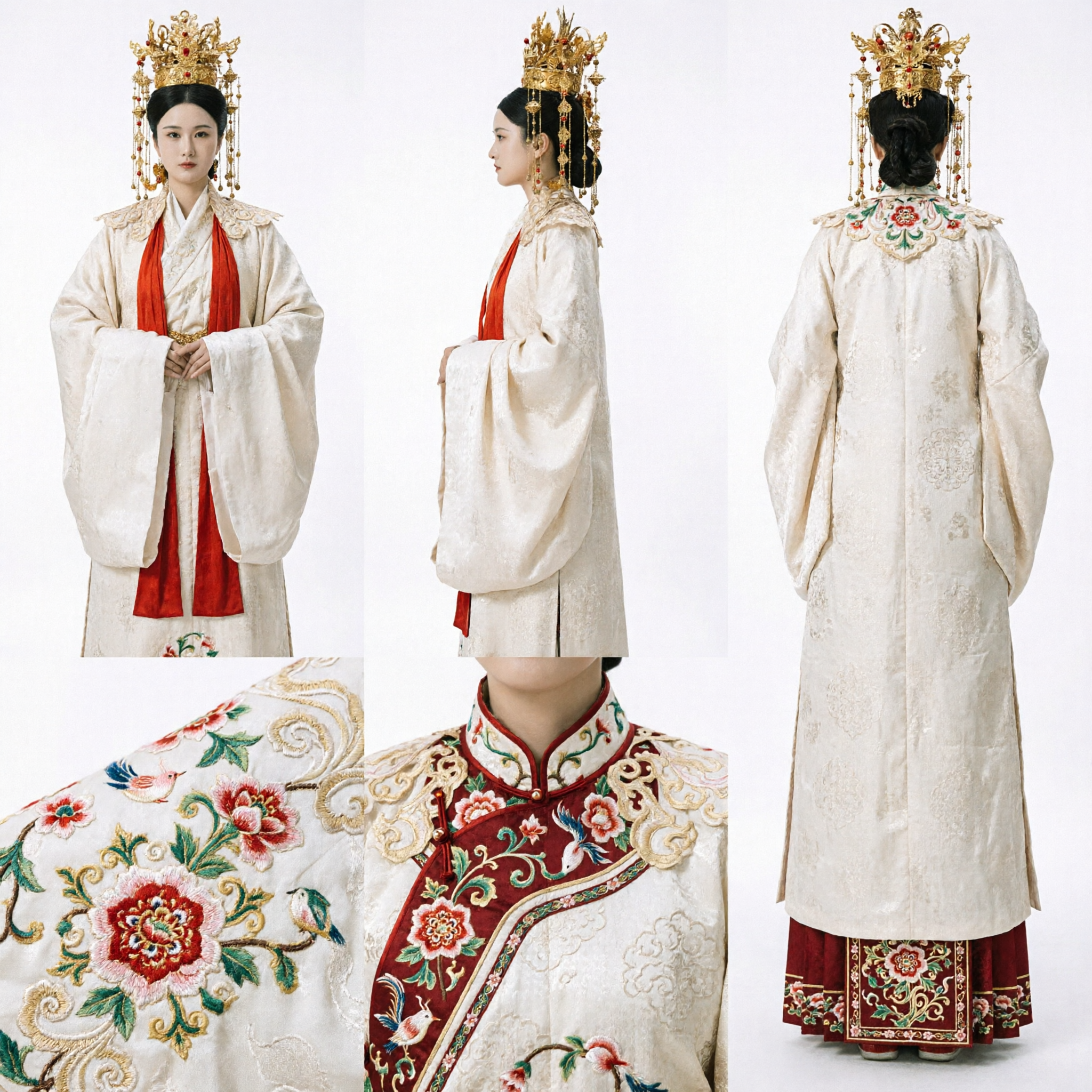 Ancient Chinese Royal Wedding Hanfu Dress with Elaborate Gold Phoenix Crown Traditional Costume for Women - Asian Costume