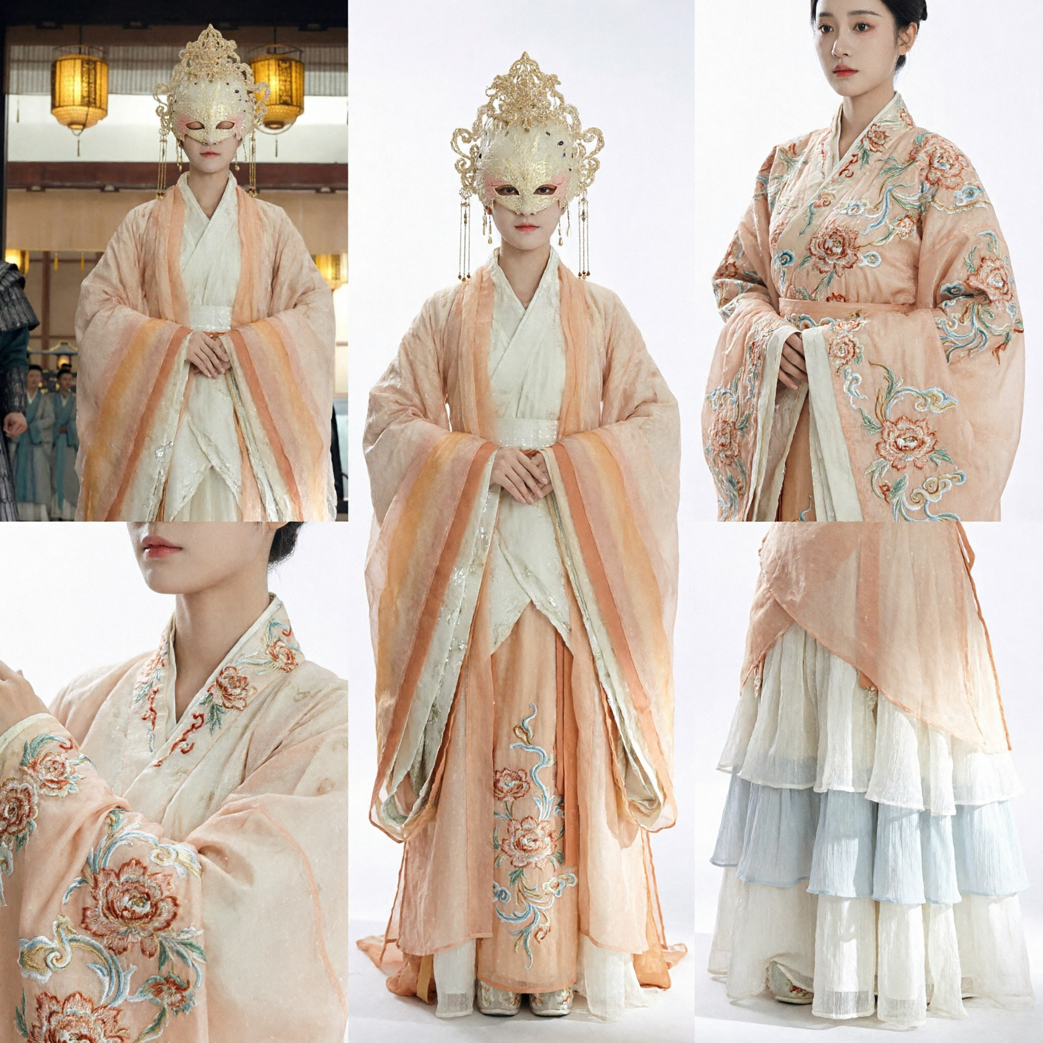Ancient Chinese Fairy Costume Peach Gradient Hanfu Robe with Mask Goddess Dress for Women Cosplay - Asian Costume