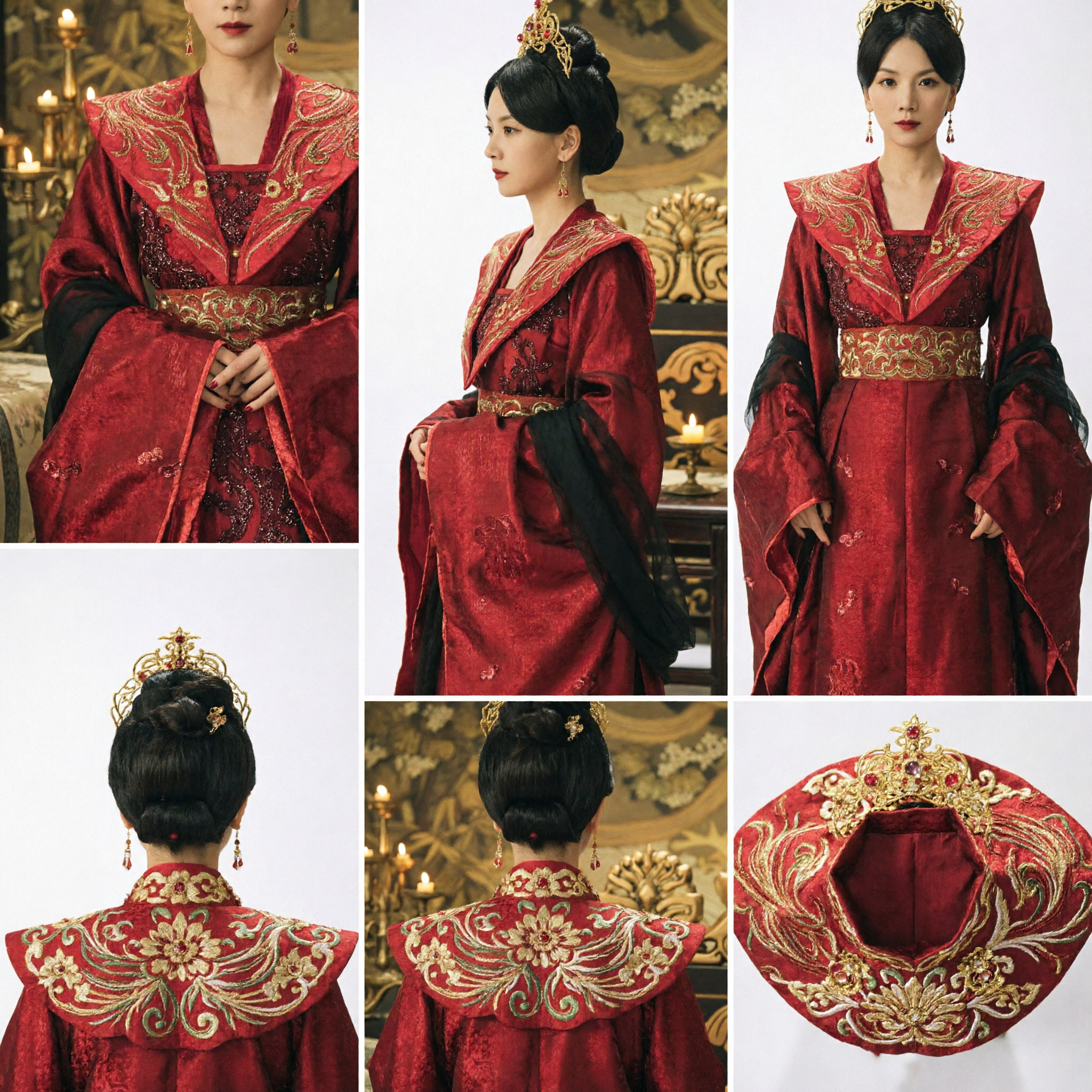 Ancient Chinese Empress Red Hanfu Costume Set with Gold Embroidery and Royal Crown for Women Cosplay - Asian Costume