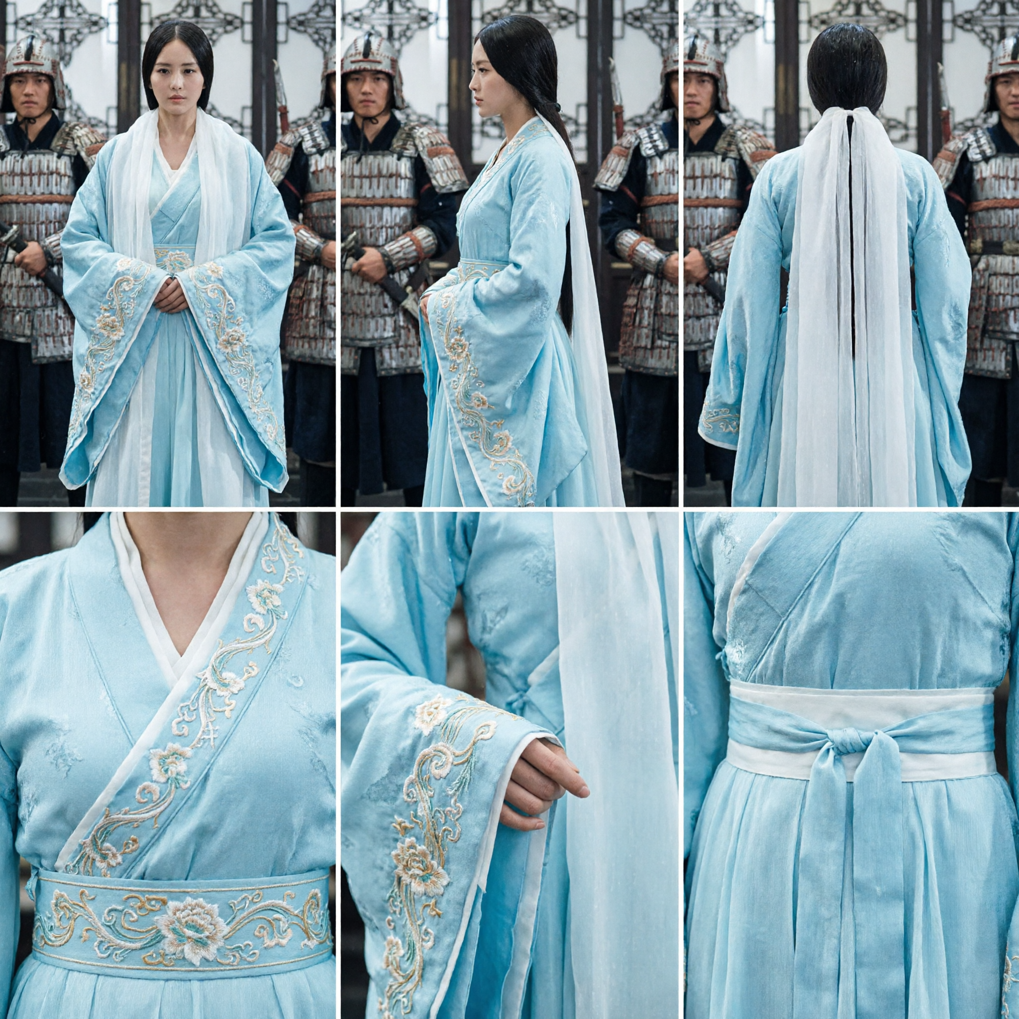 Elegant Women's Ancient Chinese Light Blue Hanfu Robe Traditional Princess Costume for Historical Drama Cosplay - Asian Costume