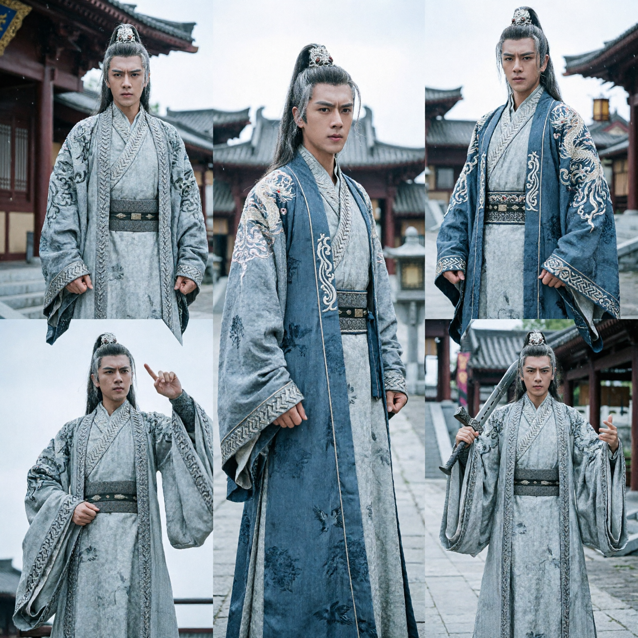 Traditional Ancient Chinese Swordsman Wuxia Costume Grey Hanfu Robe Men's Martial Arts Cosplay Outfit - Asian Costume