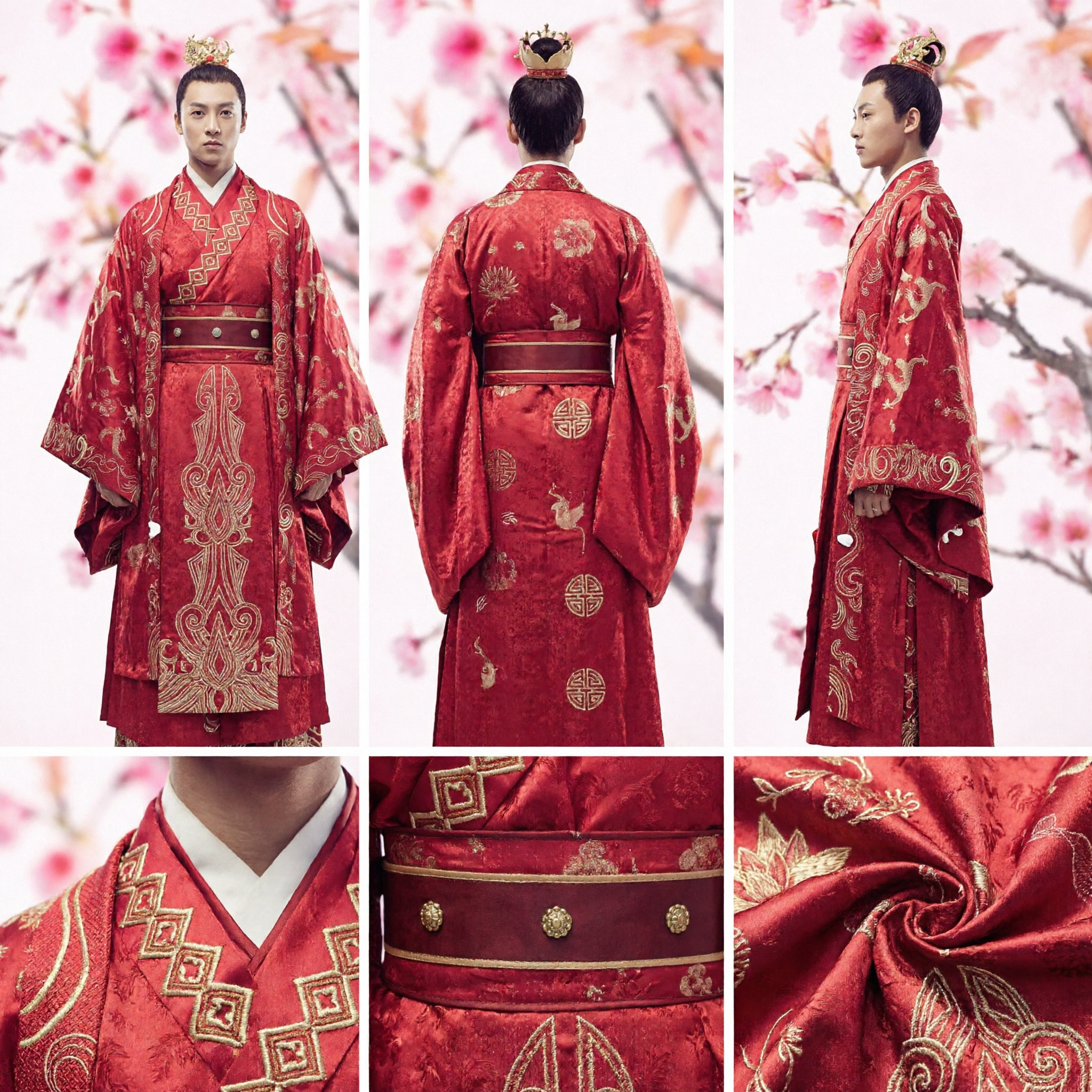 Ancient Chinese Prince Wedding Hanfu Costume Men's Red Embroidered Robe Traditional Historical Groom Clothing - Asian Costume